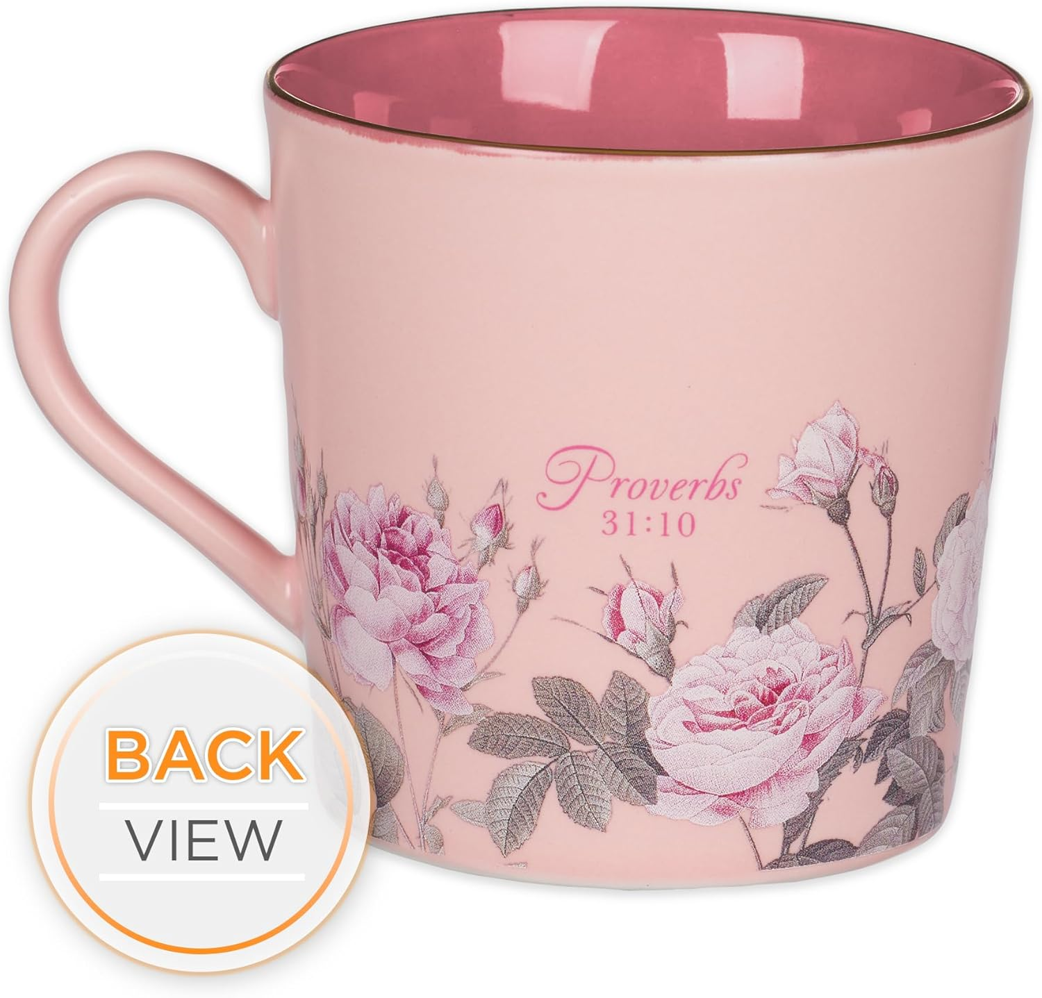 Christian Art Gifts Ceramic Scripture Coffee & Tea Mug 14 Oz Novelty Inspirational Bible Verse Mug for Women: More Precious than Rubies - Proverbs 31:10 Lead-Free Pink Floral W/Golden Accents image number 2