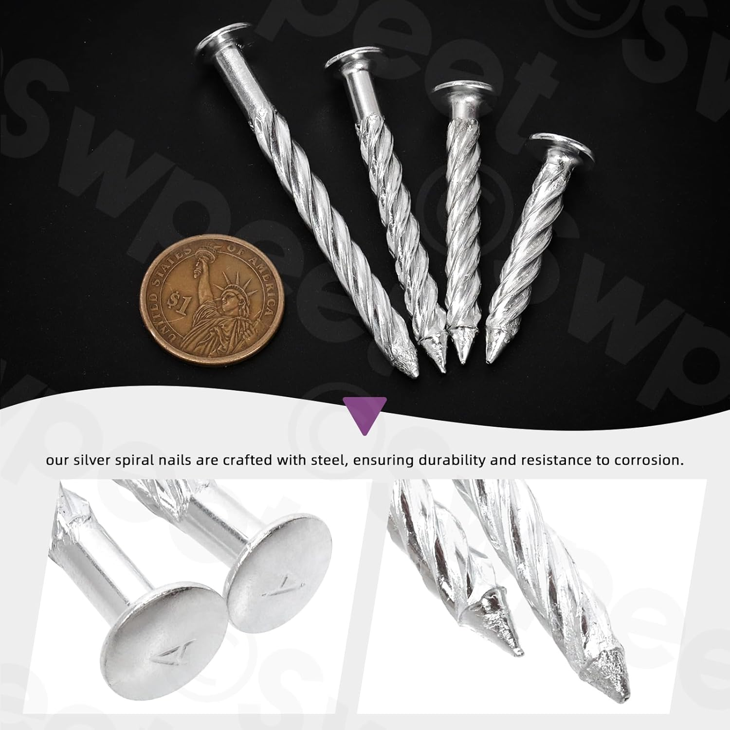 Swpeet 50Pcs 6.5 X 76Mm Galvanized Thread Twist Nail Kit, Concrete Wall Nail 304 Stainless Steel Nail Cement Nail Galvanized Solid Nail Steel Nail for Woodworking image number 4