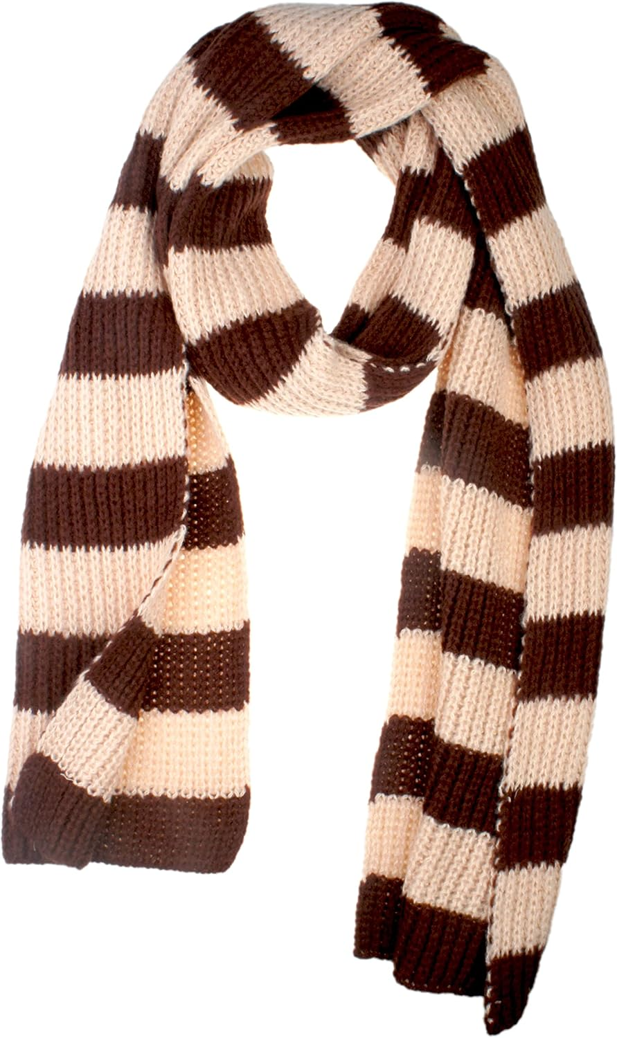 VIVIAN & VINCENT Fall Winter Ultra Soft Knit Striped Scarf for Women Men Boys Girls - Blue And Burgundy image number 5
