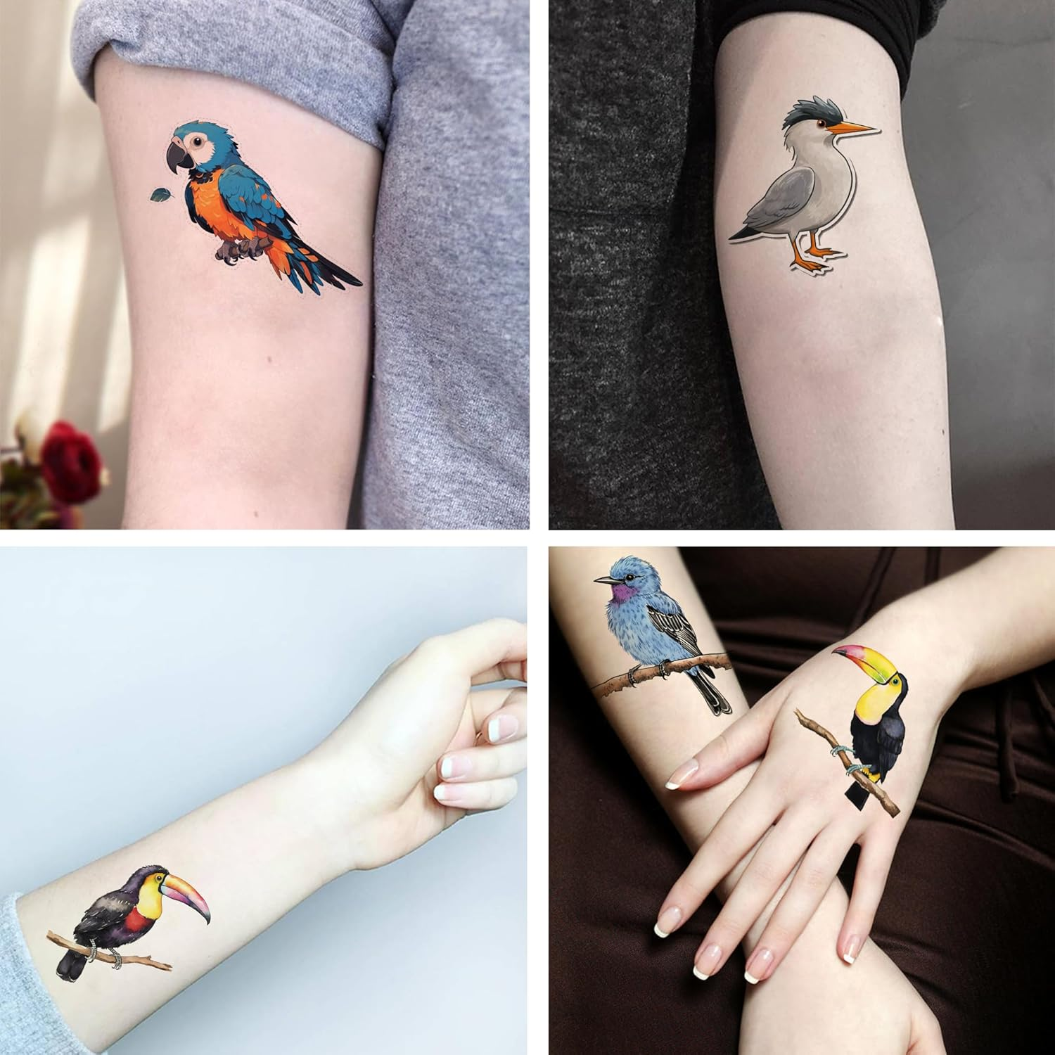 24 Sheets Temporary Tattoos Birds Curl Crested Toucan Bird of Paradise Fake Sticker Tattoo for Women Adults