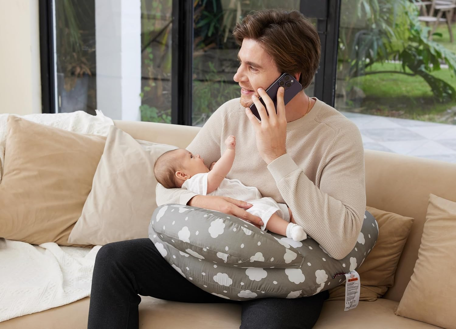 Cozioz Breastfeeding Support Pillow: Original Plus-Size Nursing Pillow for Enhanced Comfort and Support for Mom, Featuring Adjustable Waist Strap and Detachable Cotton Cover, Grey image number 4