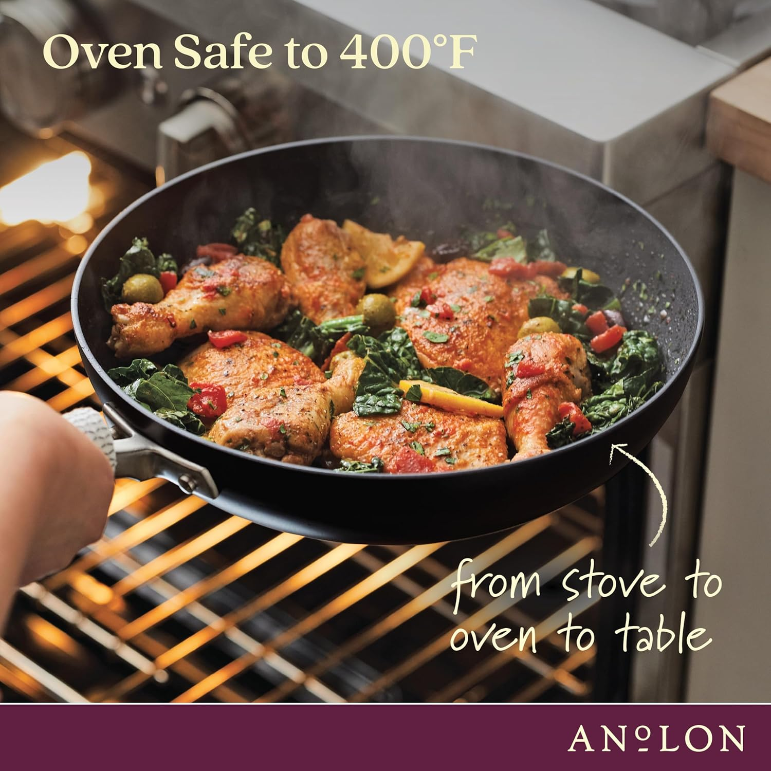 Anolon Advanced Home 30Cm Covered Ultimate Pan &ndash; Nonstick Frypan with Lid, Hard Anodised Cookware, Oven Safe to 200&deg;C, Deep Onyx Finish, Suregrip Handle, Durable & Stylish image number 4