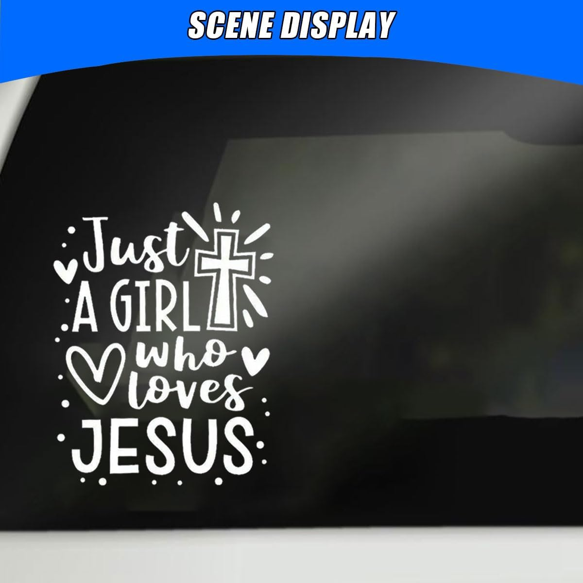 Just a Girl Who Loves Jesus Decal Car Sticker, 6.1"&times;4.6" Jesus Cross Vinyl Sticker Car Bumper Decal, Waterproof Auto Exterior Decoration Decals for Cars, Truck, Wall, Window, Laptop (White) image number 2