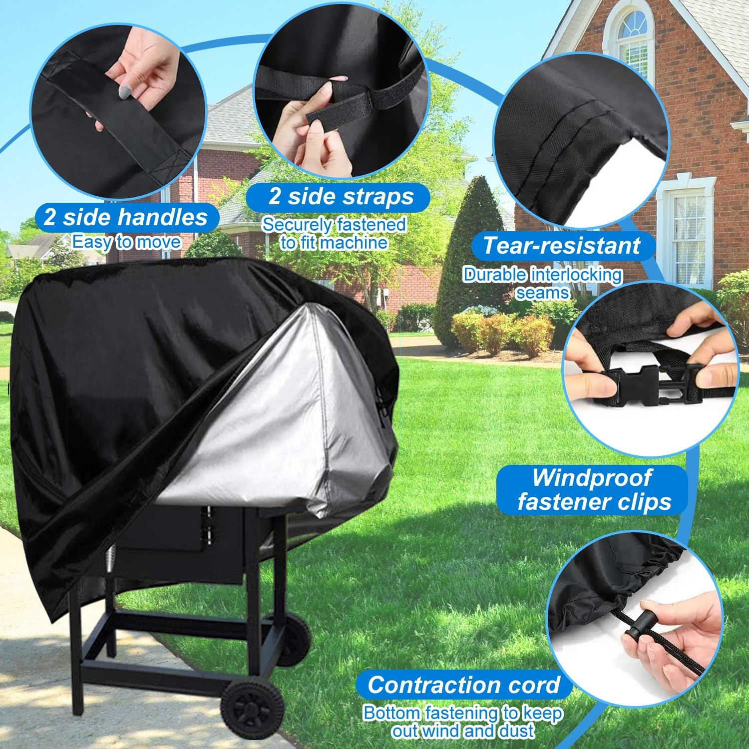 Extended BBQ Cover, Outdoor Waterproof Weber Q Cover for Q100 Q1000 Q1200 Q200 Q2000 Q2200 Series Grill Cover for Weber Q1200 Series on Cart, Longer Barbecue Cover for BBQ Cover image number 6