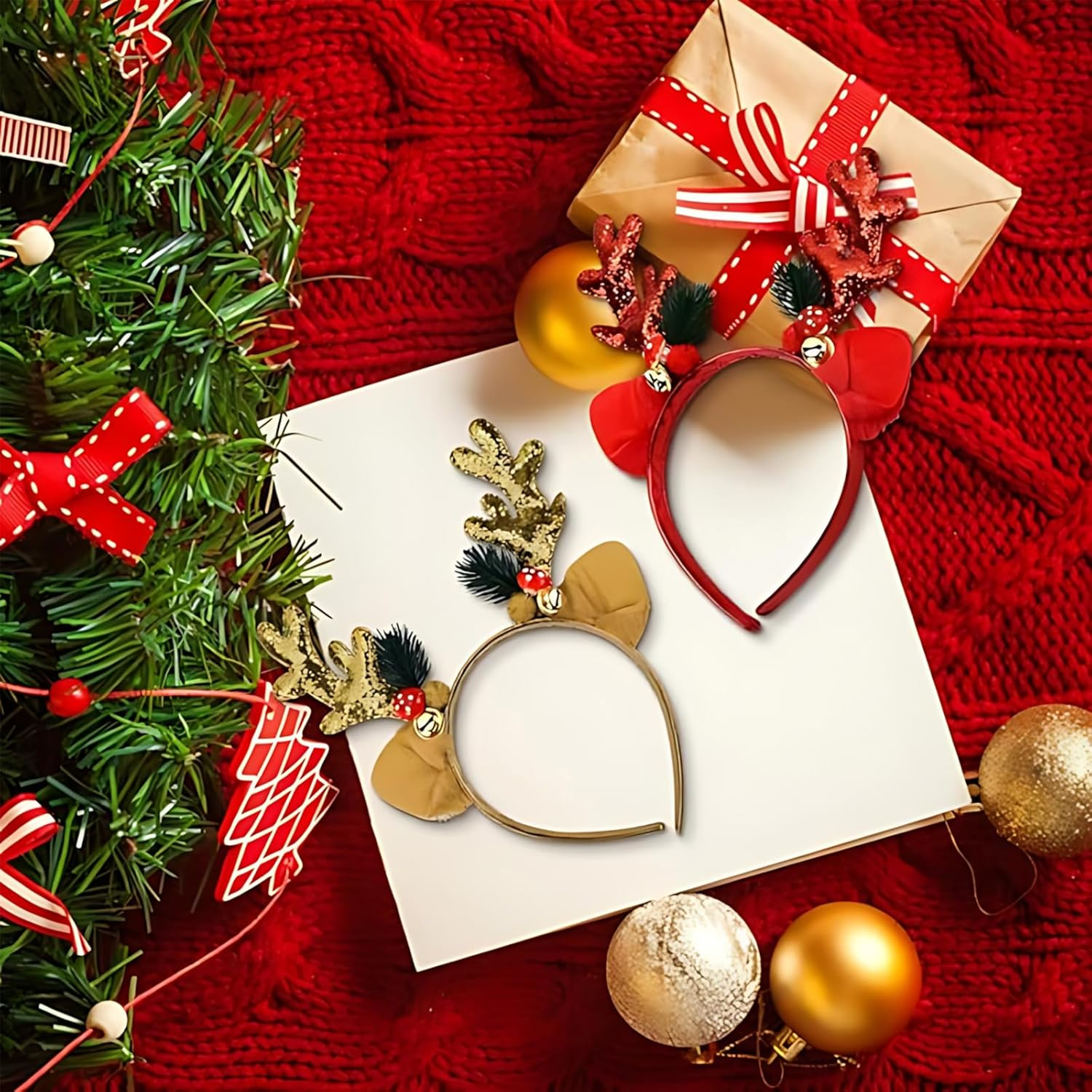 Itadaku 6 PCS Christmas Headbands for Women and Girls, Reindeer Antler Decorative Hairbands for Holiday Parties and Festive Outfits image number 5