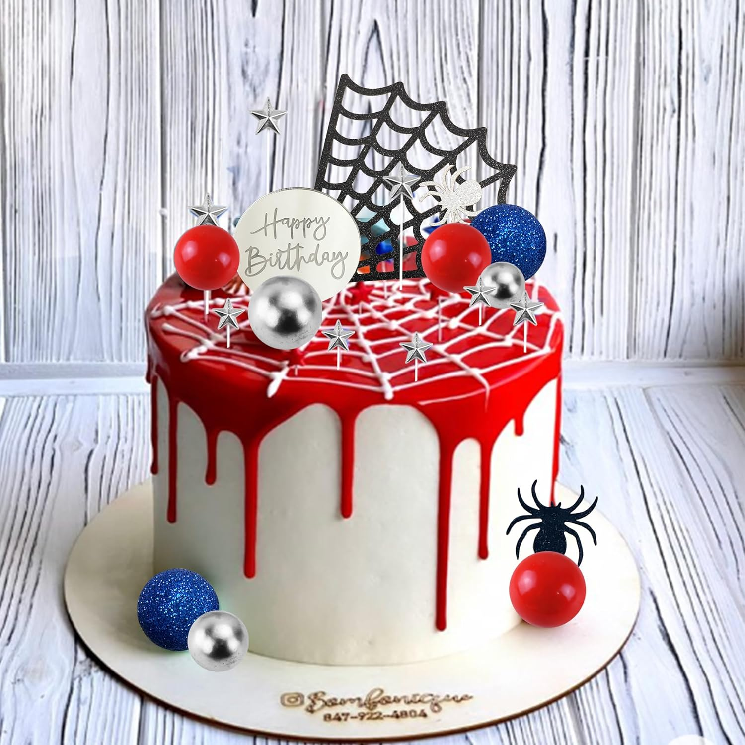 DRWATE Spider Cake Topper with Spider Web Balls Stars for Boys Men Birthday Party Baby Shower Supplies (Spider) image number 5