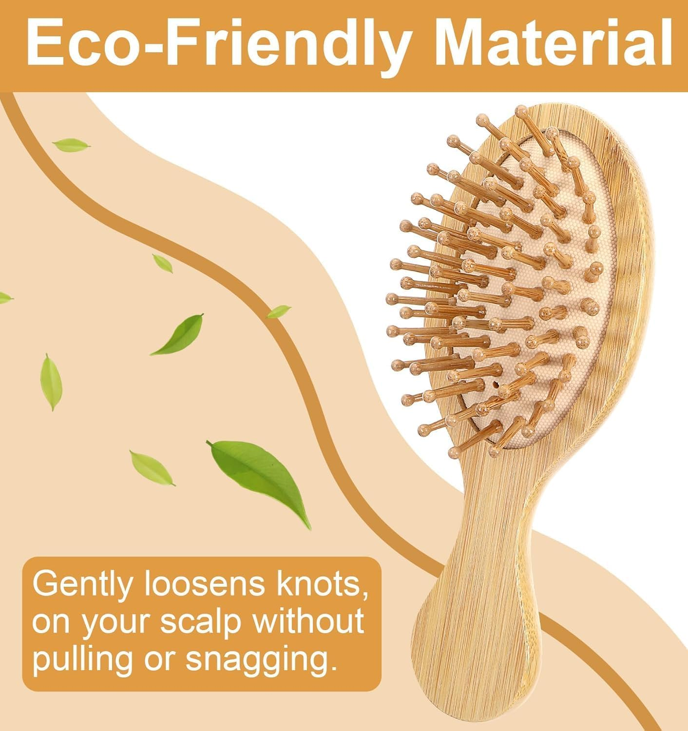 Mini Bamboo Brush, Wooden Brush for Hair Growth, Natural Bamboo Hairbrush with Cushion & Comfortable Handle for Travel, Small Wooden Hairbrush for Women Men All Hair Types (Log Color, One Size) image number 1