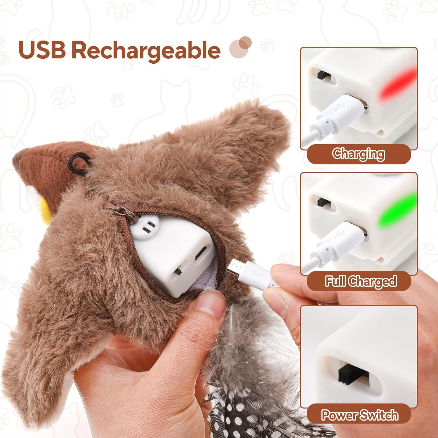 AUSCAT Flappy Bird Cat Toy, Simulated Chirping Bird Cat Toy Flapping Wings, Rechargeable，Interactive Catnip Toys for Indoor Kittens image number 6