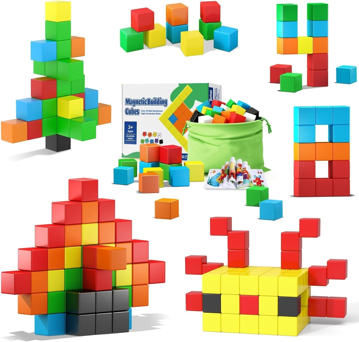 Magnetic Blocks 45 Pieces,1 Inch Large Building Blocks for Ages 3+ Year Old Boys and Girls,3D Magnetic Cubes for Kids,Preschool STEM Educational Sensory Magnet Toys (Colorful-45 PCS)
