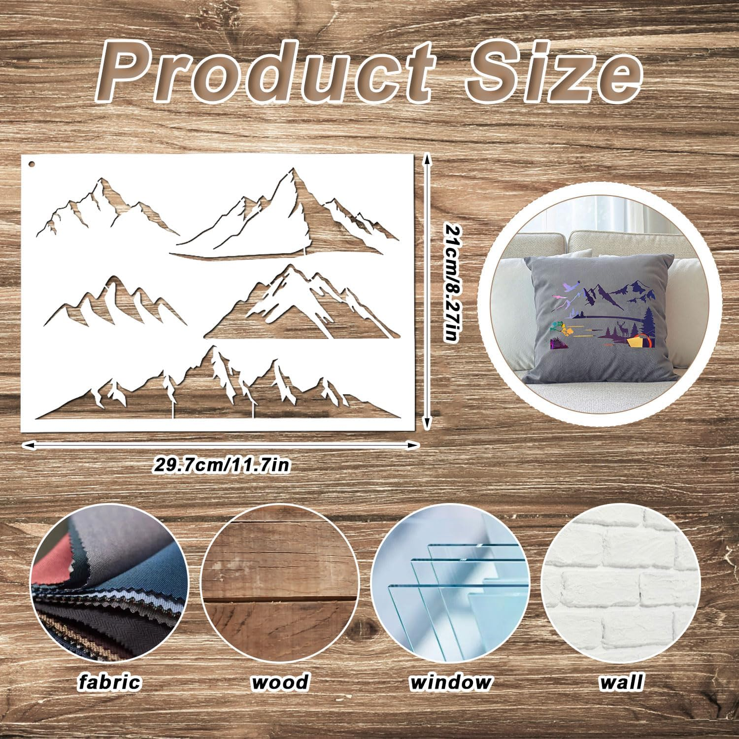 6Pcs Mountain Stencils for Painting on Wood, Reusable Wood Burning Stencils Pine Tree Wildlife Deer Template Forest Pattern Stencils for Wall Drawing Fabric Furniture Canvas Crafts image number 6