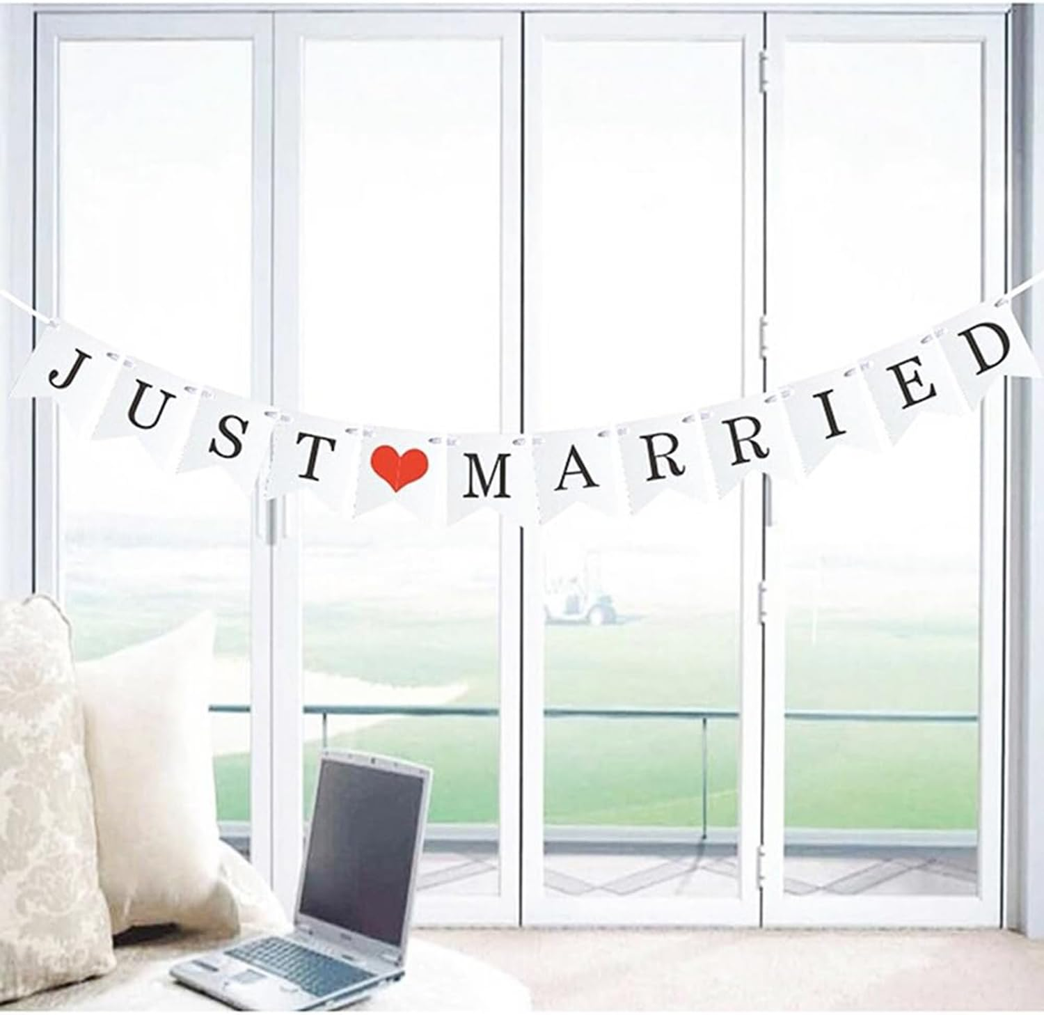 JUST MARRIED Banner Wedding Decorations for Reception Wedding Bunting Photo Booth Props Signs Bridal Shower Decorations