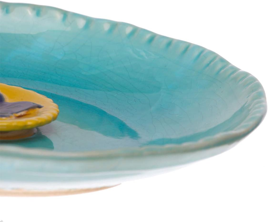 Topadorn Birdbath Ceramic Bowl Decor for Bee Bird Bath Outdoor Garden Vintage Yard,Blue with Yellow Flower - Blue With Red Flower image number 5