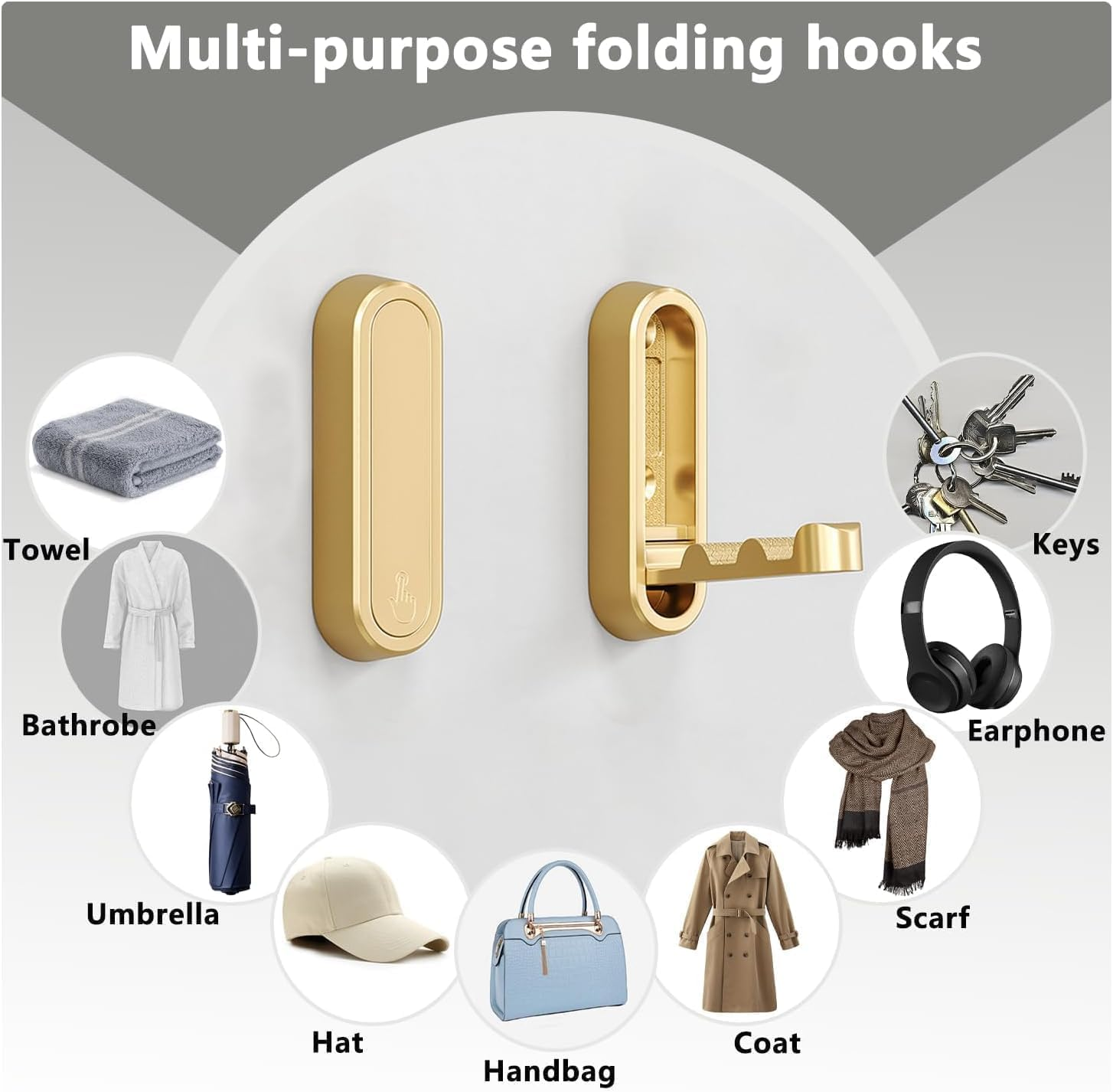 4Pcs Foldable Wall Hooks, Collapsible Towel Hooks, Invisible Space-Saving Hooks, Heavy Duty Zinc Alloy Bathroom Hooks Retractable for Coats, Robes, Bags, Hat, Purse (Includes Screws) image number 1