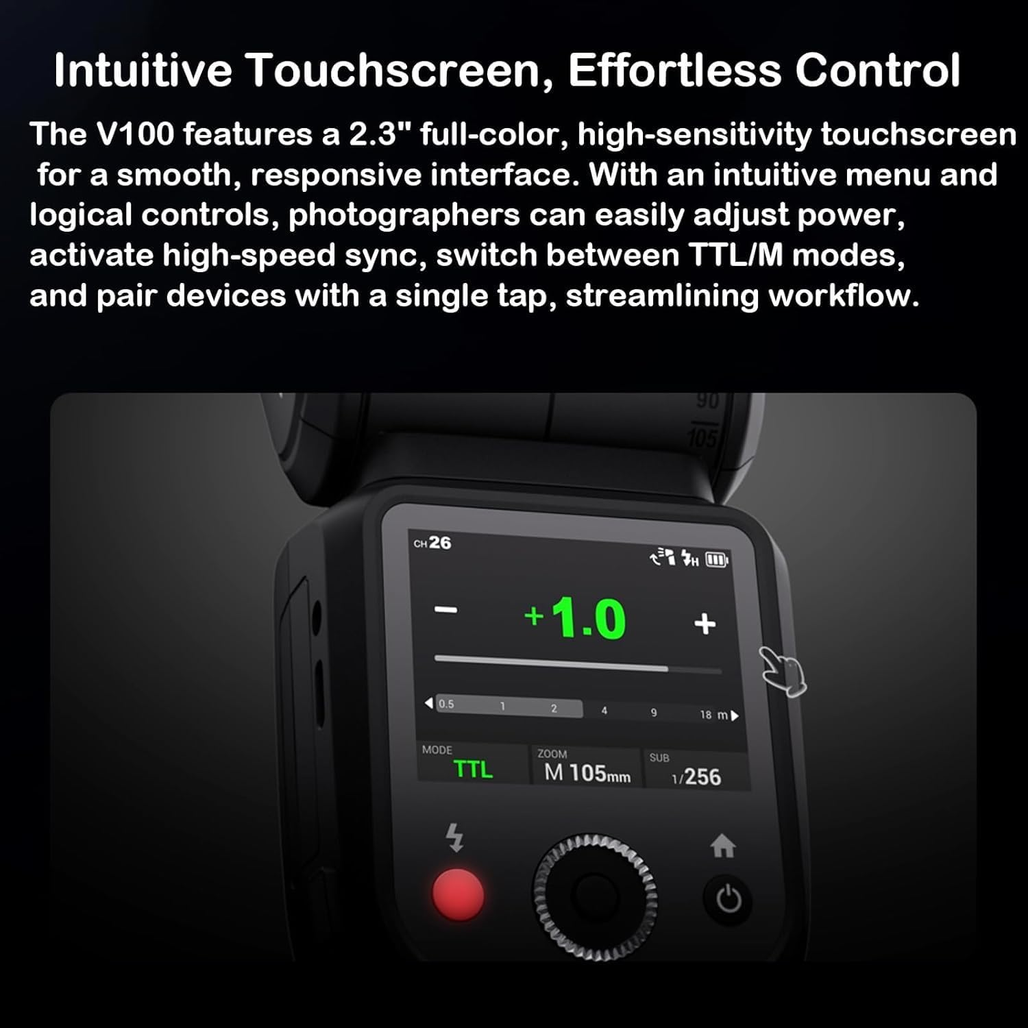 GODOX V100 C V100C for Canon &ndash;Touchscreen Control 100W TTL Camera Flash 【GODOX V1 for Canon】 Upgraded 70 Full Power Consecutive Flashes Camera Flash image number 5