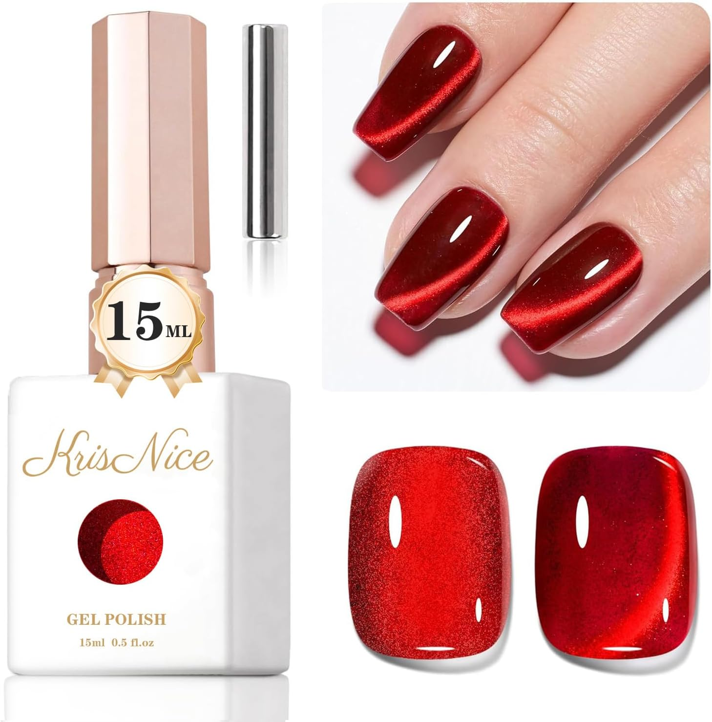 0.5 OZ Cat Eye Gel Polish with Magnet 15ML Holographic Glitter Shimmer Translucent Jelly Color Magnetic Nail Polish Salon DIY at Home (Glass Blood Red-My008) - Aquamarine image number 7