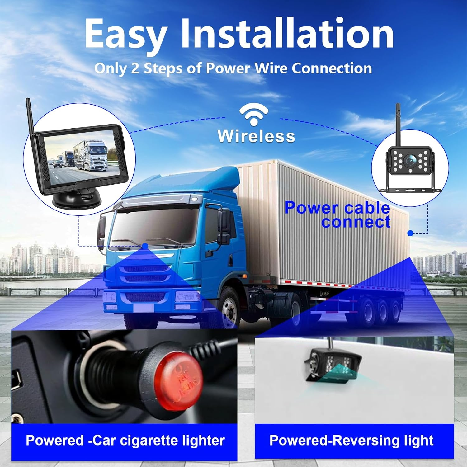 Wireless Reversing Camera System with 5 Inch Split Screen, IP69K Waterproof Backup Camera with Night Vision, Support Add 2Nd Wireless Rear View Camera for Trailer, RV, Trucks, Farm Vehicle image number 4