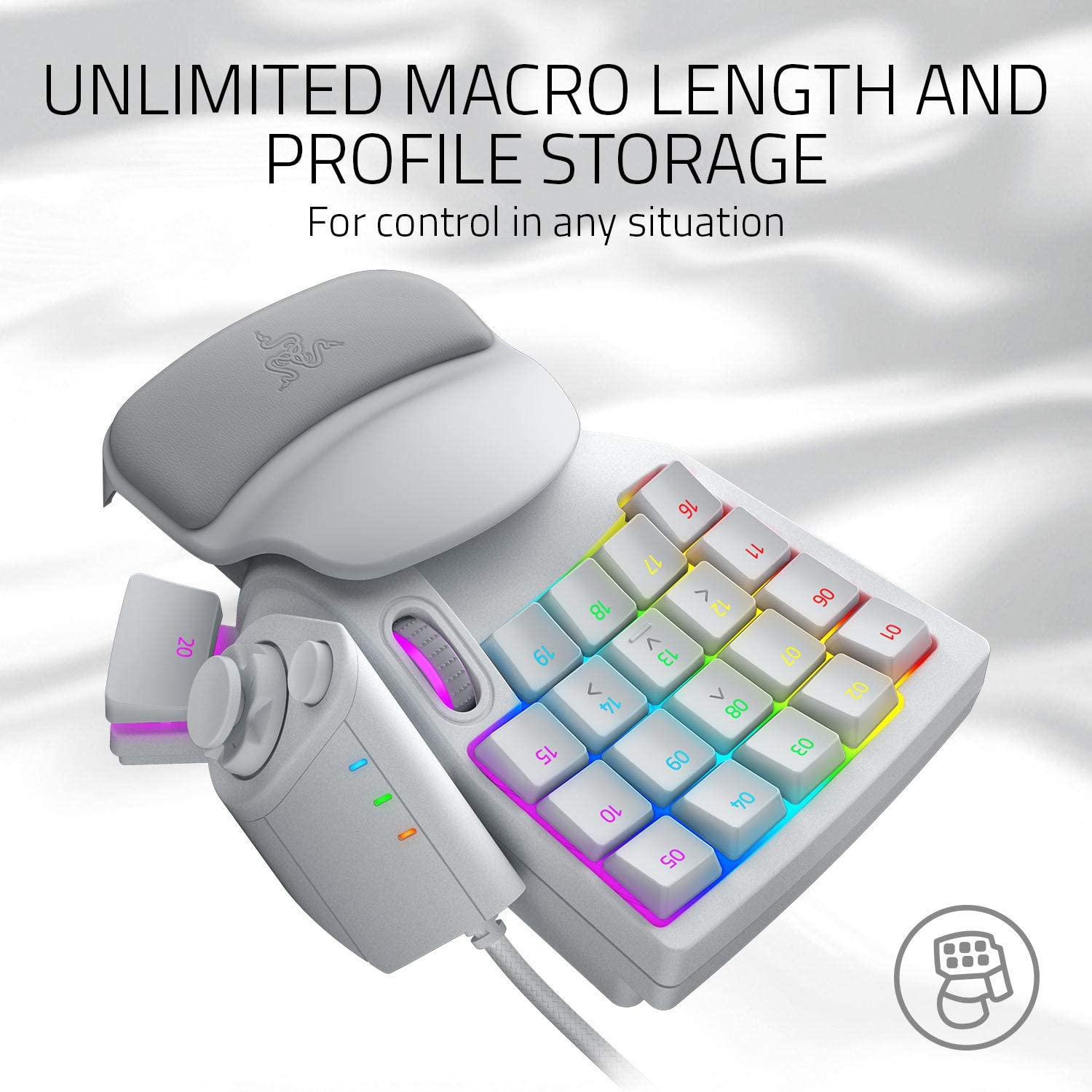 Razer Tartarus Pro Gaming Keypad: Analog-Optical Key Switches - 32 Programmable Keys - Customizable Chroma RGB Lighting - Variable Key Press Pressure Sensitivity - Mercury White RZ07-03110200-R3M1 image number 1