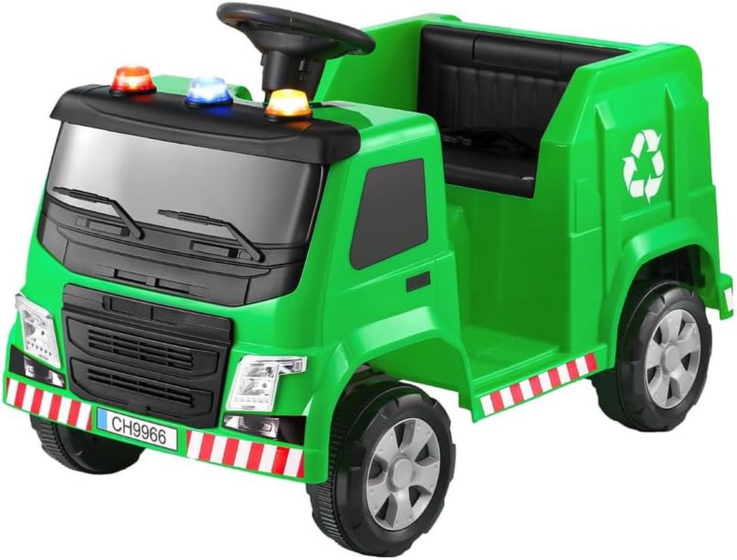 Rigo Kids Ride on Car Garbage Truck Police Light 12V Electric Toys Cars Green - Green image number 3