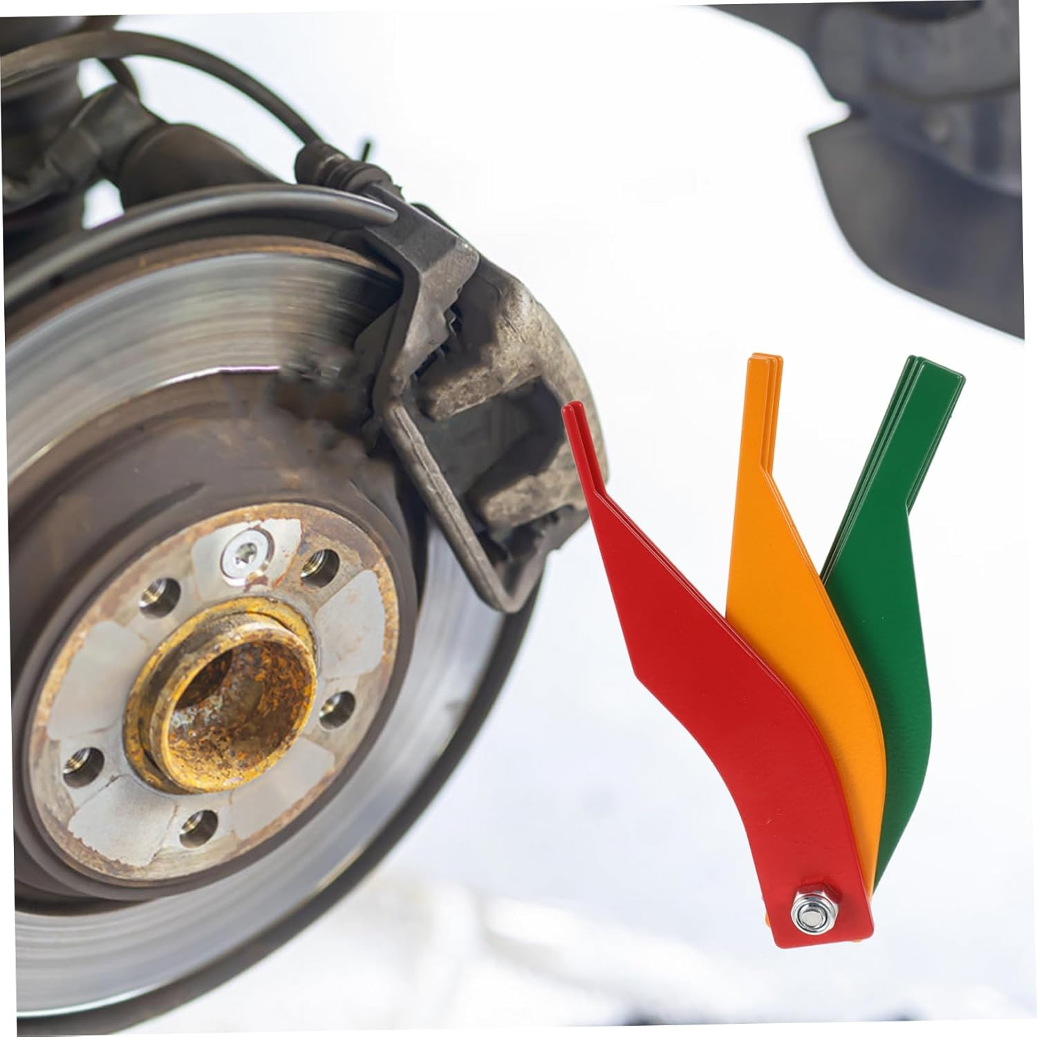 Generic 1 Set Automotive Measuring Tools Brake Pads Brake Drum Measuring Tool Brake Thickness Gauge Brake Tools Brake Fluid Test Strips Brake Lining Thickness Gauge Brake Pad Gauge Steel image number 4