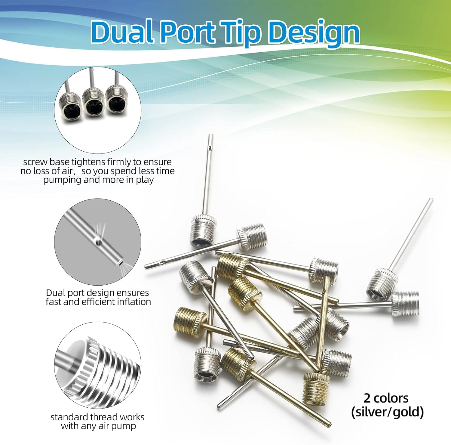 16PCS Air Pump Needle, Dual-Port Inflation Needles, Air Inflation Needle for Football Basketball Soccer Ball Volleyball Rugby Balls and Other Sports Balls Replacement Needles with Portable Storage Box image number 6