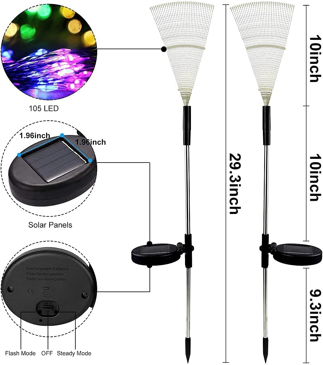 HELESIN Solar Christmas Lights, 2 Pack Firework Outdoor Waterproof IP65 with Twinkling & Steady Modes, 120 Leds for Garden Patio Yard Party Gift (Multicolor) image number 4