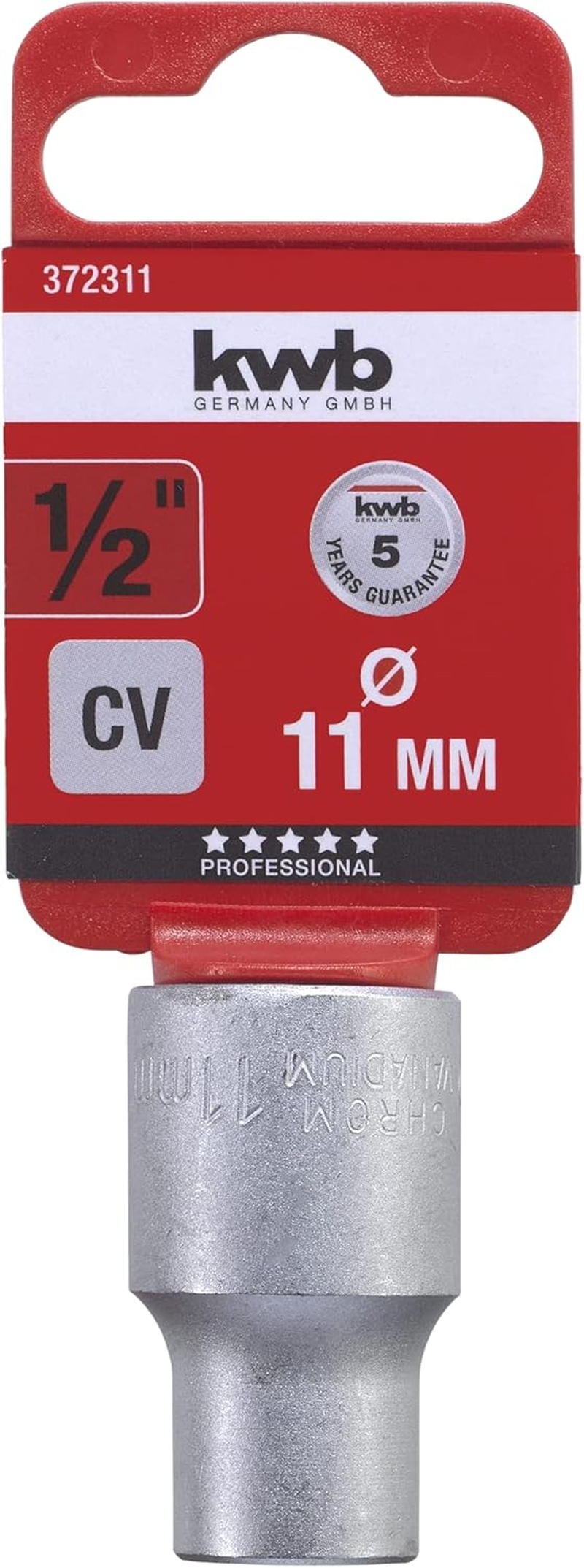 Kwb 11 Mm Power Socket Spanner Insert Made of CV Steel (Drive: 1/2 Inch Internal Square, Wave Profile, Rounded Corners, Protects the Edges, Matt Chrome) image number 2