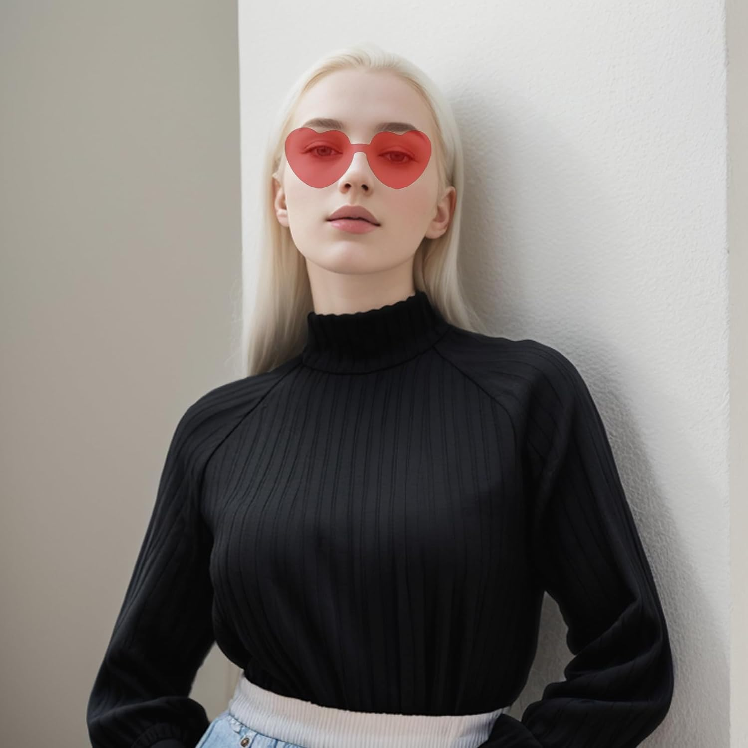 Jotia Heart Sunglasses, Heart Shaped Sunglasses for Women Rimless Transparent Candy Color Heart Glasses Funny Party Glasses Colorful Glasses