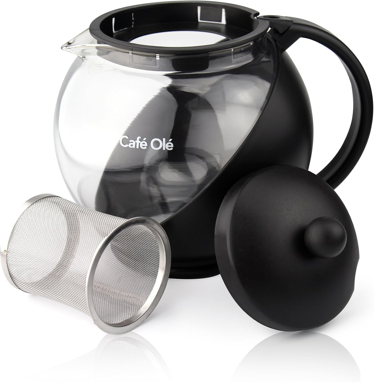 Caf&eacute; Ole Everyday round Tea Pot Infuser Basket Glass Teapot Loose Leaf, Black, 700 Ml/24 Oz image number 5