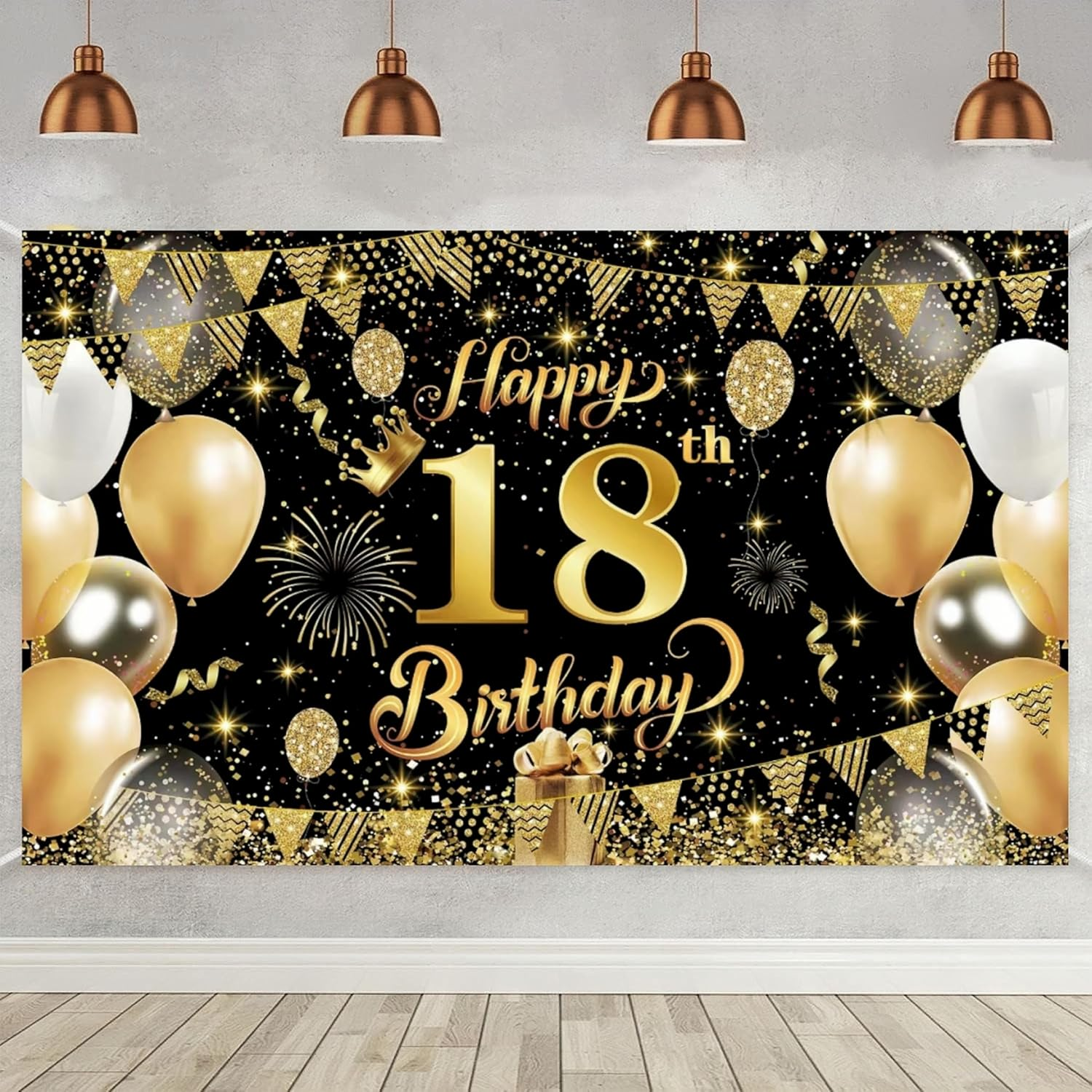 Yuanbigtai 50Th Happy Birthday Banner,Happy 50Th Birthday Decorations Backdrop,Birthday Party Decoration Black Gold Sign Poster for Backdrop Background for Men, and Women Birthday, 70.8 X 43.3 Inch