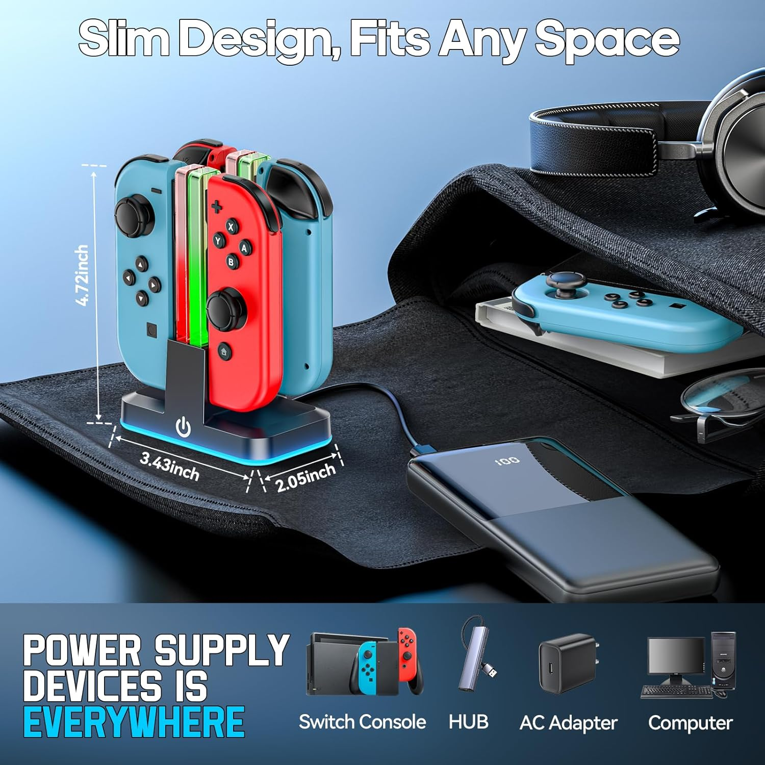 Kosker Switch Controller Charger for 4 Joycons with 9 RGB Light Modes, Joy Con Charger Dock for Switch Joycon & Switch OLED Joycon, Switch Charging Dock Station with LED Indicators (Not for Joycon 2) image number 2