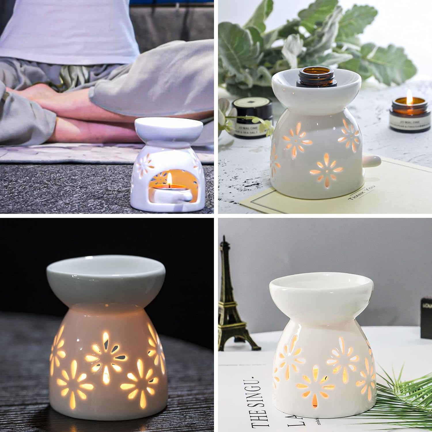 Ceramic Fragrance Lamp Censer Aroma Diffuser Tea Light Holder Oil Burner Aroma Lamp Candle Holder Aroma Lamp Tea Light Oil Aroma Burner Used for Sleep Aid Relaxation Meditation