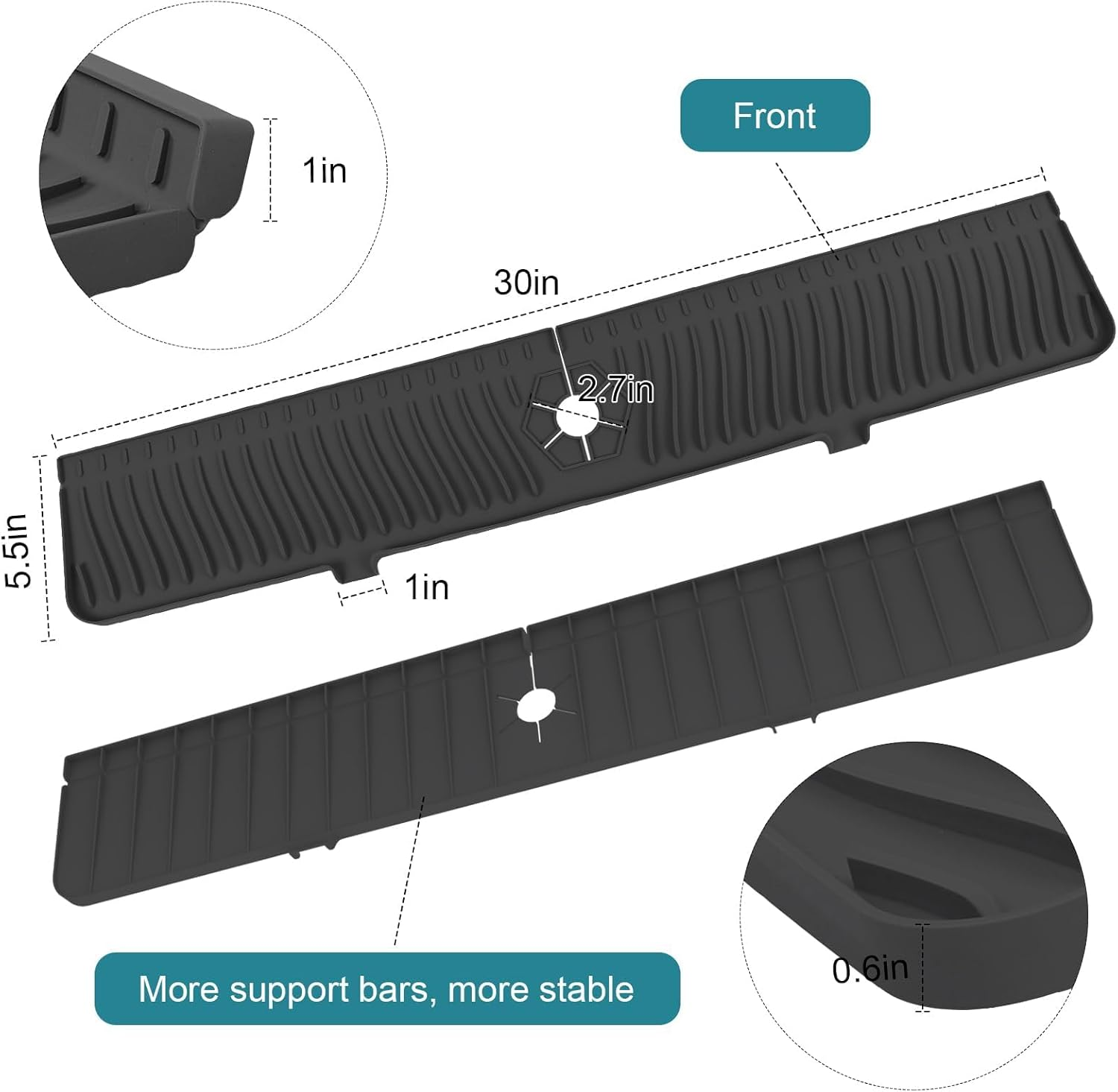 YOKONICO Kitchen Sink Splash Guard 75Cm / 30 Inch, Silicone Foldable Faucet Handle Drip Catcher Tray, Longer Drying Mat for Kitchen & Bathroom Countertop Protect, Drip Protector Splash Countertop