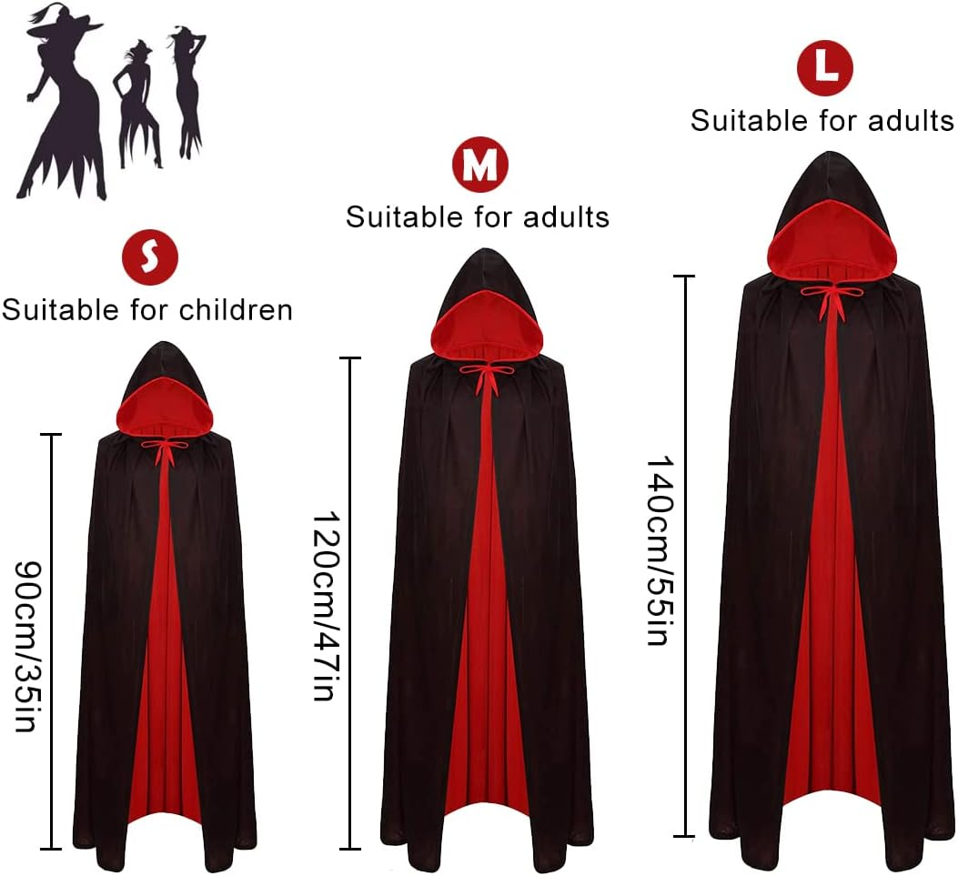 Halloween Vampire Cloak W/T Cross Necklace Black & Red Reversible Hooded Witch Cape Adult Youth Wizard Witch Vampire - 120Cm image number 5