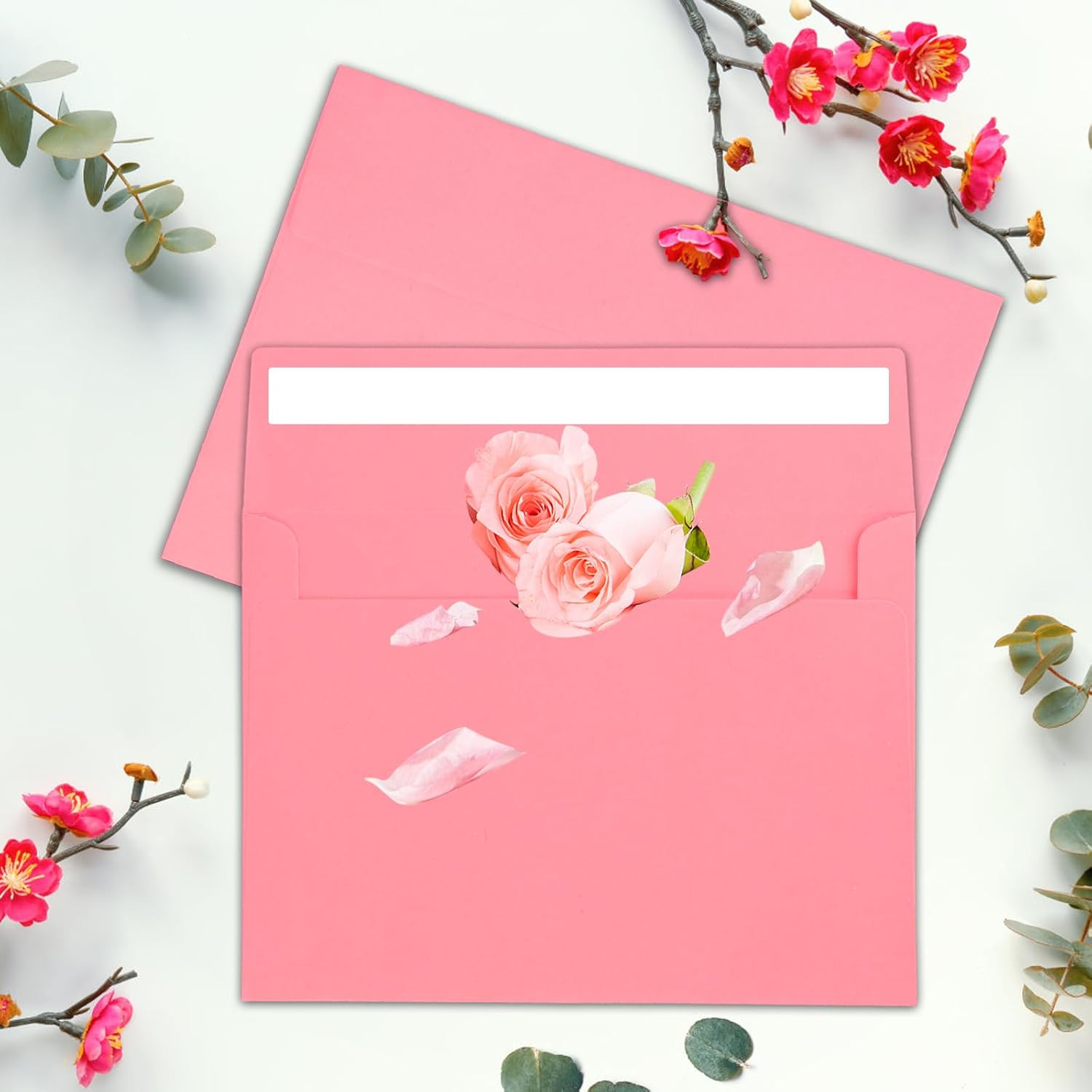 50Packs A7 Pink Envelopes 5X 7 Inch Card Envelopes,Self Seal for Weddings, Greeting Cards，Mailing， Invitations, Photos, Postcards image number 1