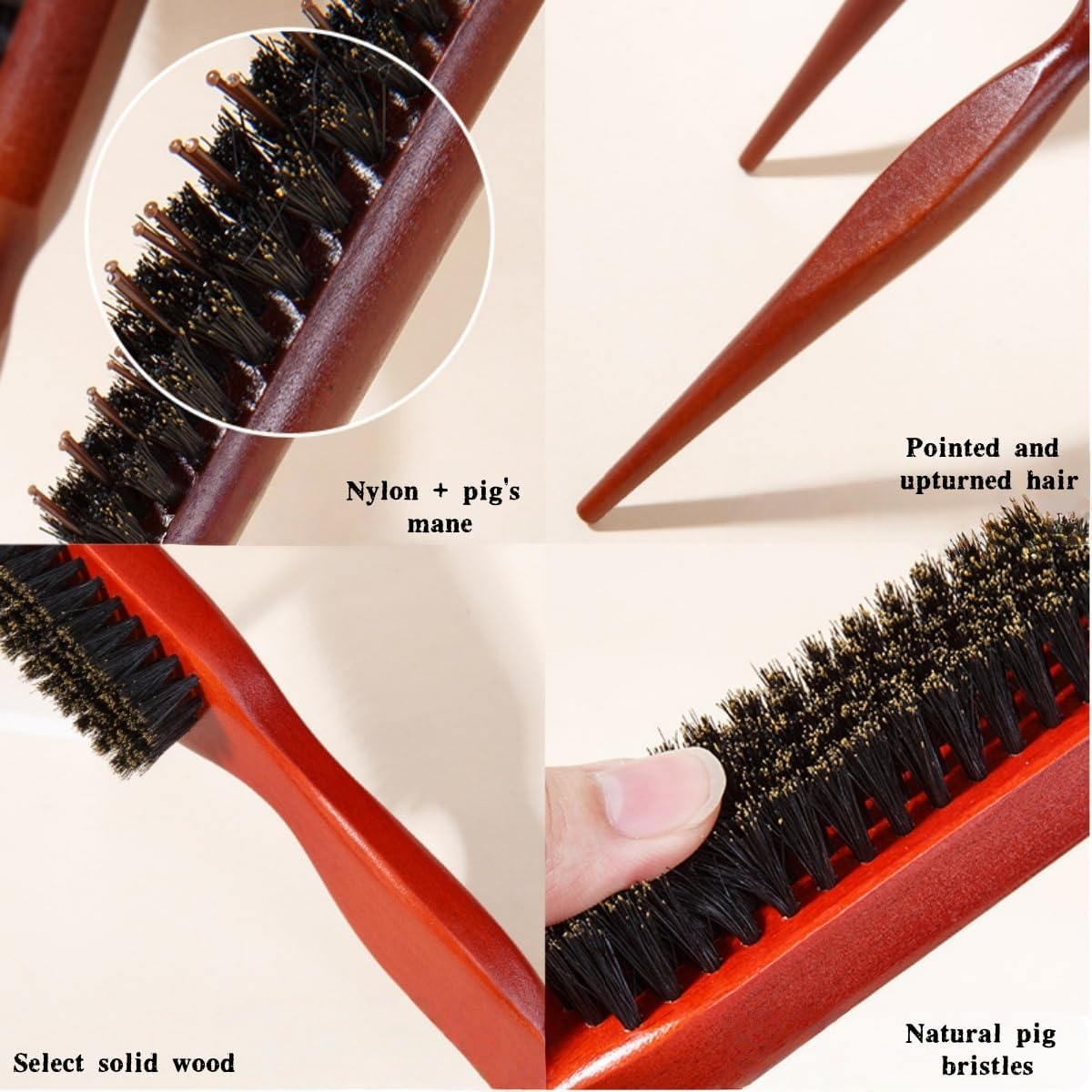 5-Piece Set of Wild Boar Bristle Comb with Wooden Handle for Smooth Bristle Combing and Styling, Anti-Static Wooden Handle Zxjsisy Hair and Beard Styling Set, Suitable for Both Men and Women image number 4