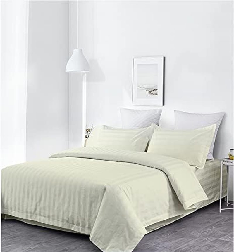 Lasin Bedding, Luxury Super Soft 100% Cotton Duvet Cover Pillowcases Fitted Sheet Set, Stripe, California King, Green