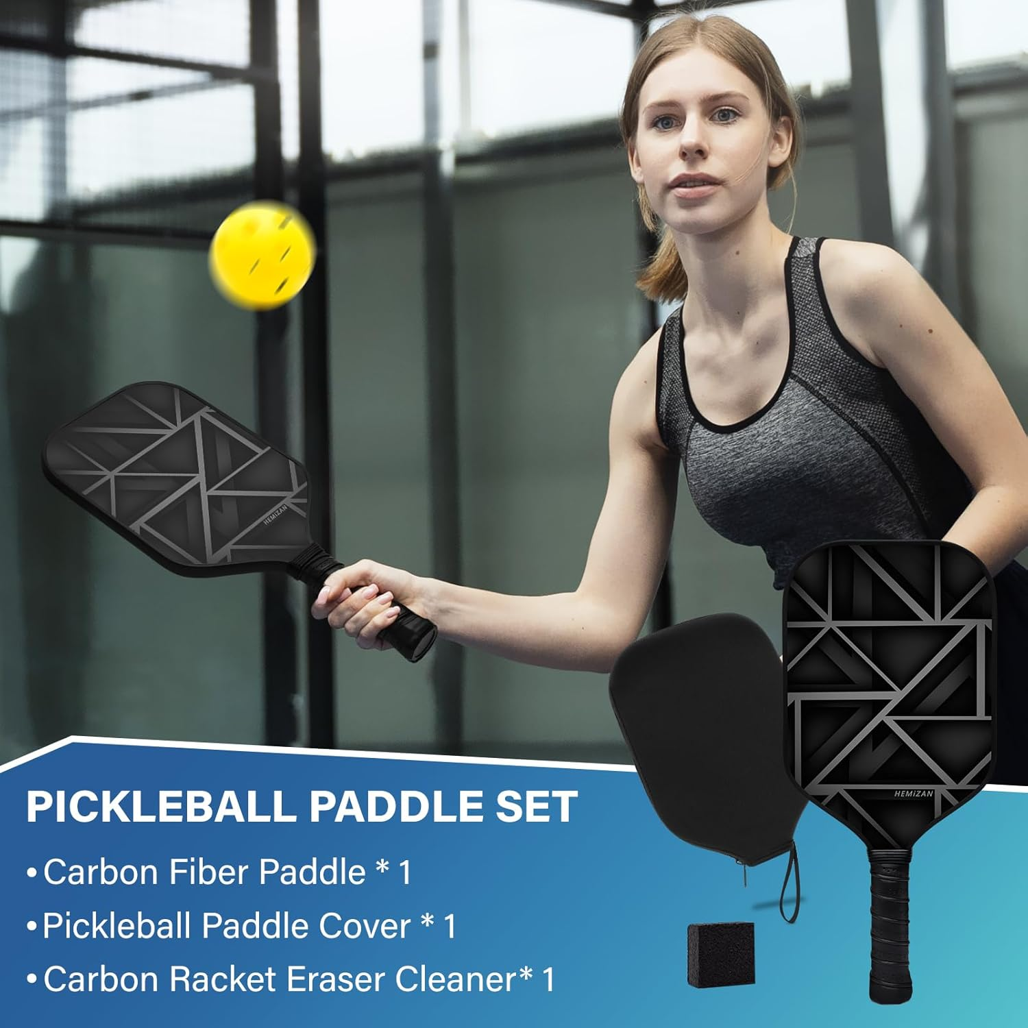 Carbon Fiber Pickleball Paddle - Pickleball Set of Pickle Ball Rackets with Eraser Cleaner and Bat Cover by HEMIZAN image number 4