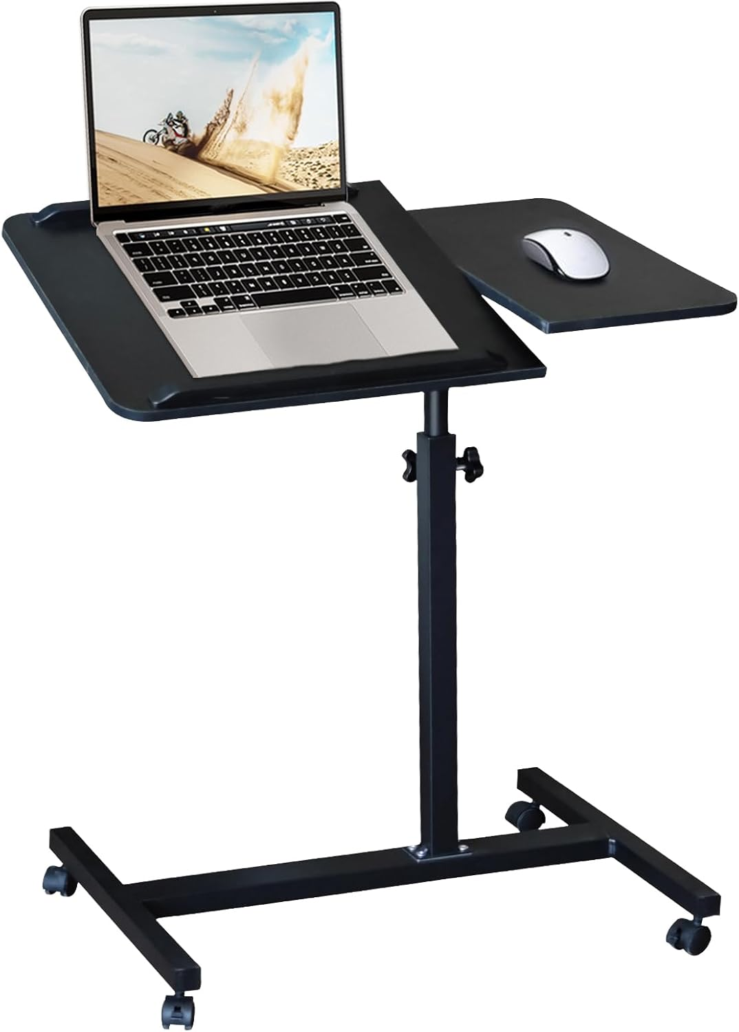 ONEIN Adjustable Laptop Table for Bed Couch Sofa, Portable Standing Desk with Rolling Casters for Home Office, C Shaped Small Study Table, Tiltable & Stable (Black) image number 1