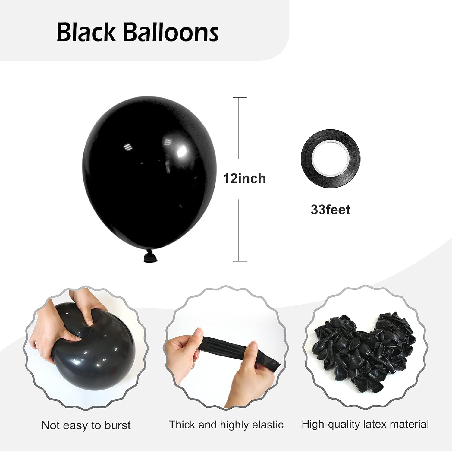 FOTIOMRG Black Balloons 12 Inch, 50 Pack Latex Party Helium Quality for Birthday Graduation Baby Shower Halloween Father'S Day Decorations (With Ribbon) Gold,White image number 5