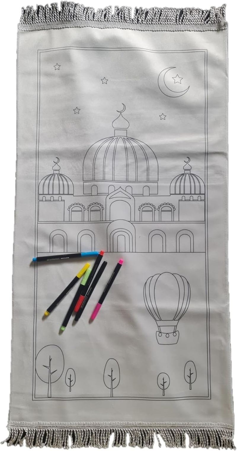 DIY Painting - Muslim Prayer Mat for Kids, Educational with Fabric Colour Pens, Ramadhan Activity, Eid Gift, Birthday Activity (Pattern 3) image number 2