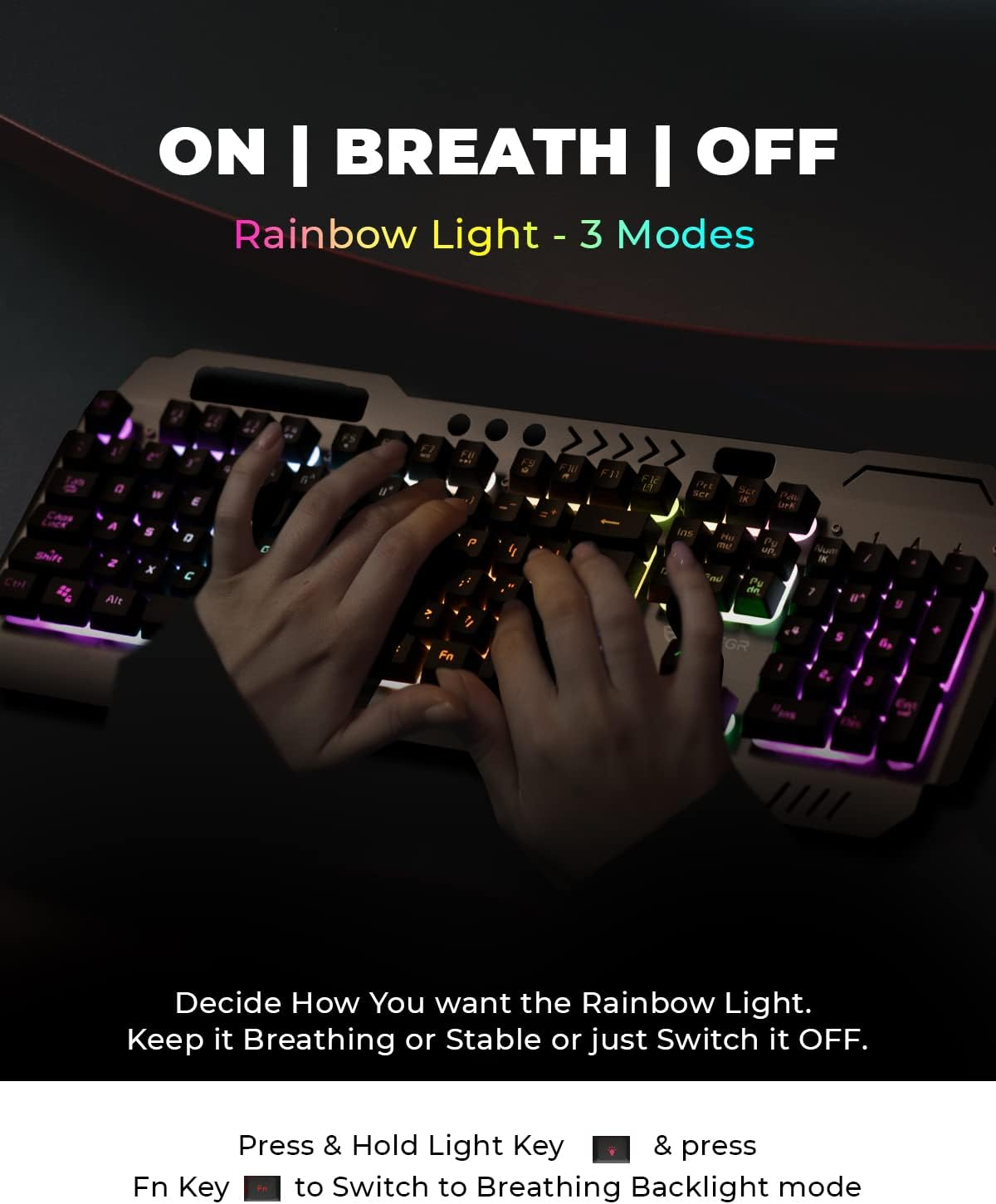 RAEGR Rapidgear X70 Gaming Keyboard & Mouse Set | Made of Aluminium Body | 4 Choices of Adjustable DPI | 3 Rainbow Lighting Modes, Instant Media Access | Gaming Mouse for Pc/Laptop/Mac - RG10359 image number 2