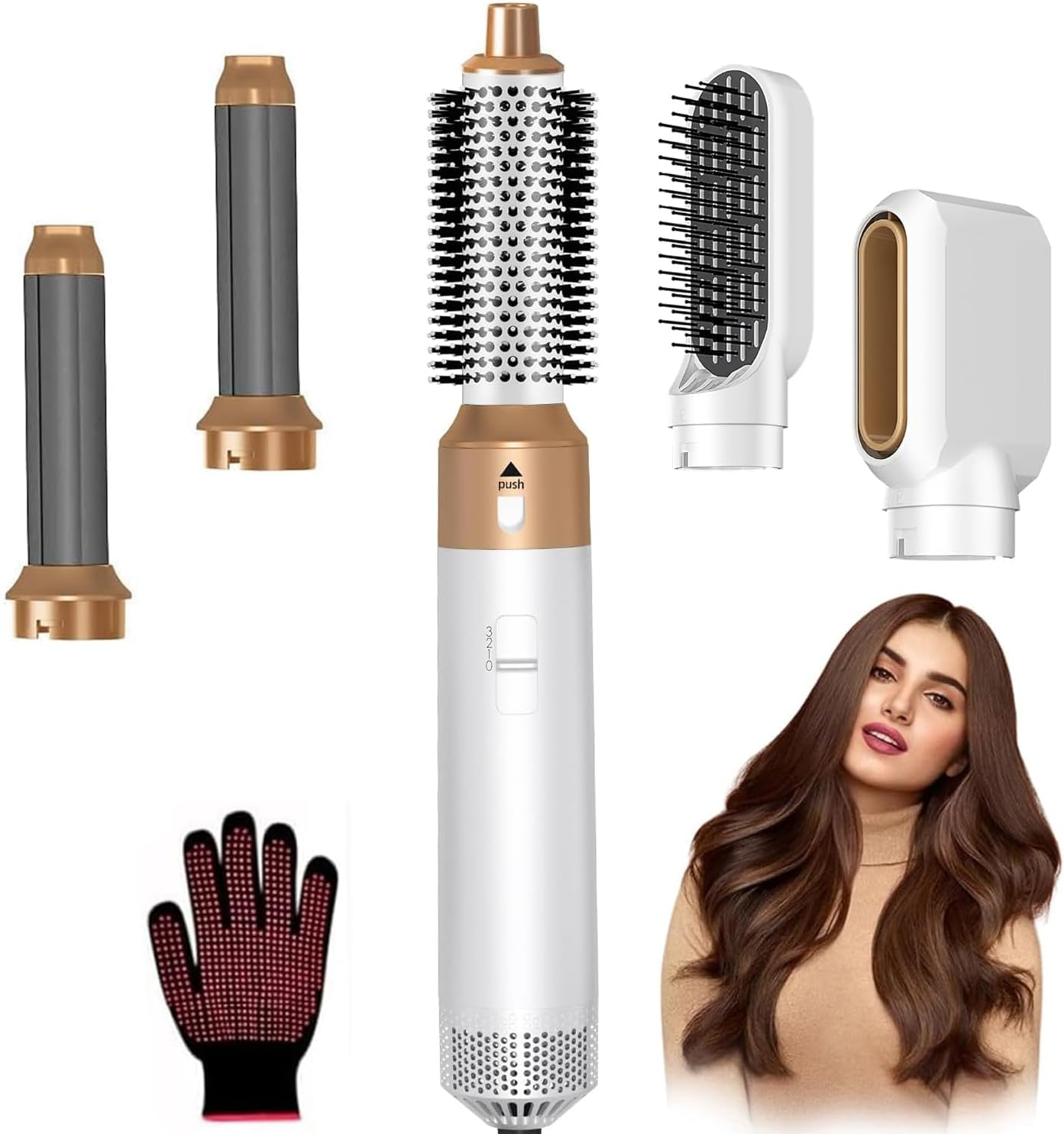 TAMEFOX 5 in 1 Hair Dryer Brush Set, Multifunctional Hair Styler Kit, Hot Air Brush for Styling, Curling, Volumizing, Straightening, Detachable and Interchangeable Hair Styling Tools for All Hair Types (Premium White Gold) image number 2