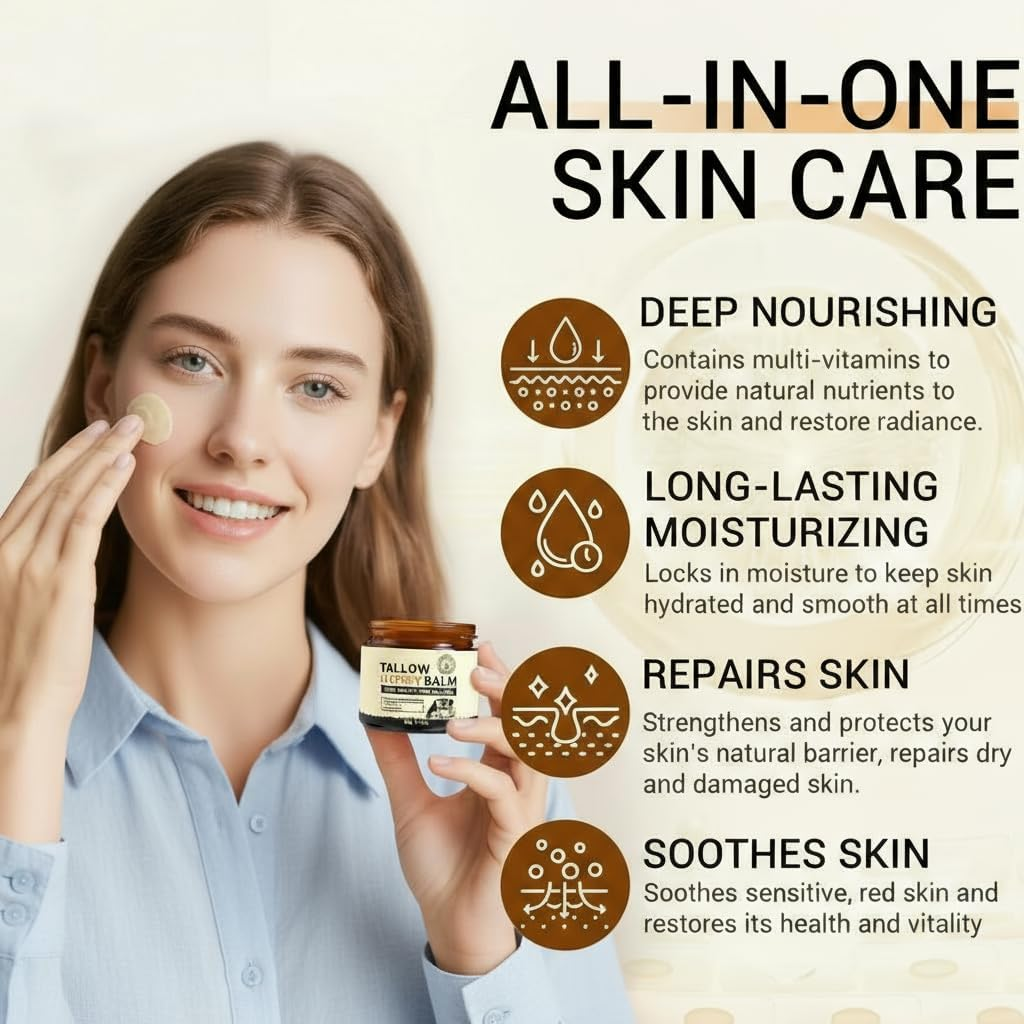 Skin Food Beef Tallow Moisturiser Natural Moisturiser for Face & Body with Grass-Fed Tallow, Raw Honey & Olive Oil - Gentle Care for Dry & Sensitiv 60G image number 5