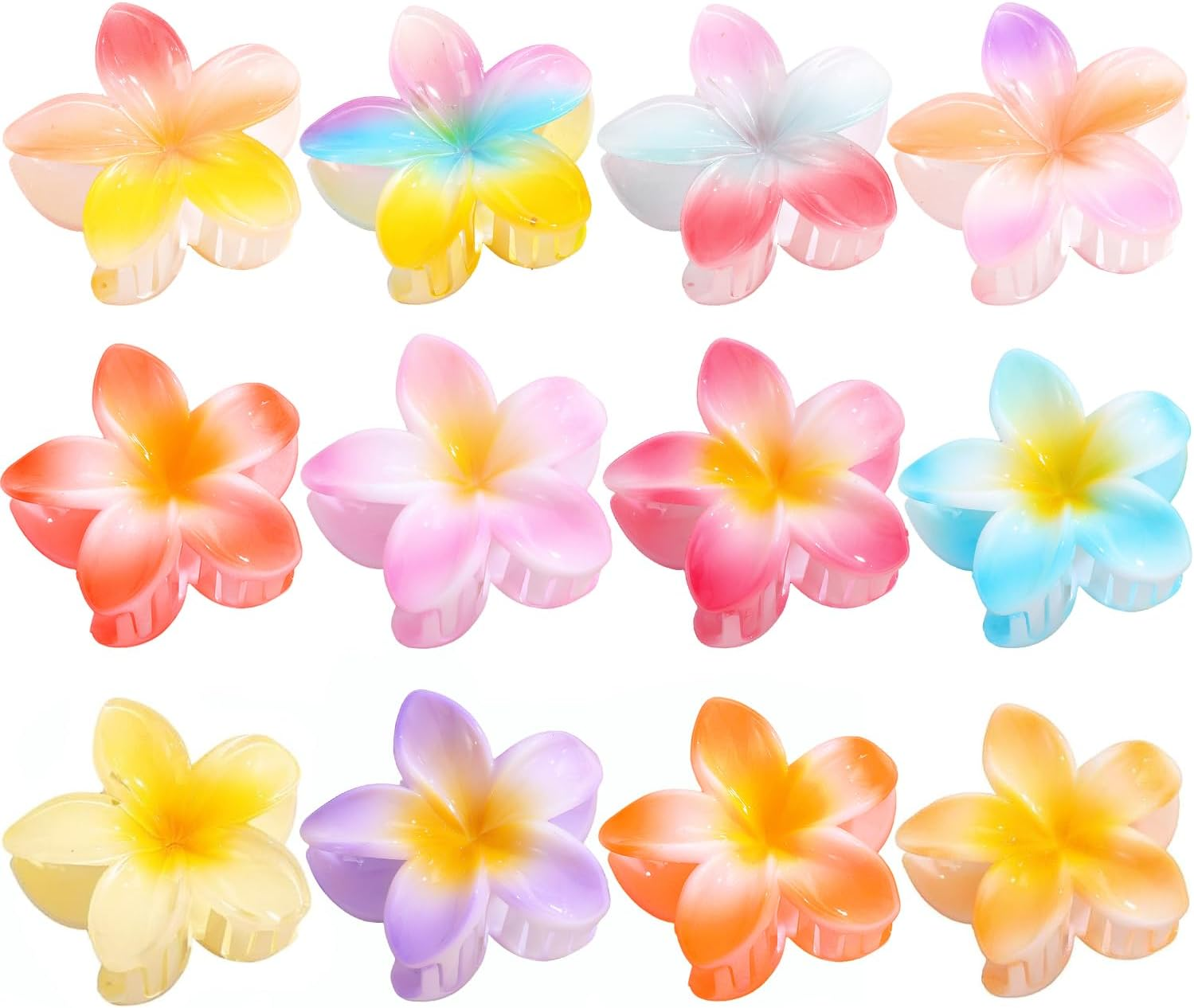 12Pcs Hawaiian Plumeria Flower Claw Hair Clip, Betterjonny Large Claw Clips for Thick and Thin Hair,Beach Tropical Hair Claw Clips for Women Teen Girls