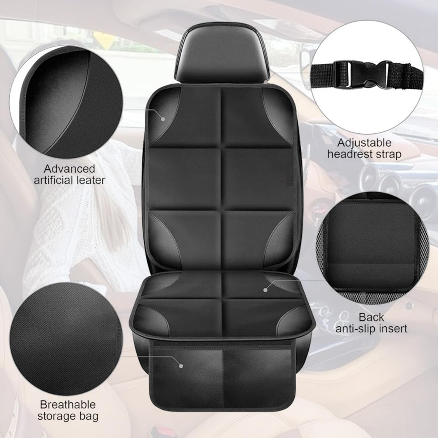 Car Seat Protector, Car Seat Cover for Toddler, Child, Pets, Thick Waterproof Non-Slip Backing Mesh Storage Pockets Protect PVC Leather Seats for SUV, Universal Size(1 Pack) image number 6