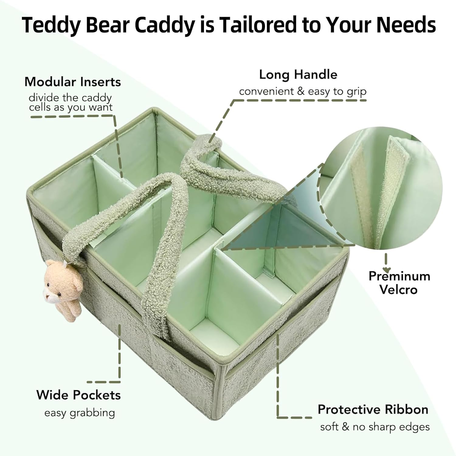 Baby Diaper Caddy Organizer, Portable Nursery Nappy Storage Basket for Diapers, Wipes and Baby Essentials (Green)