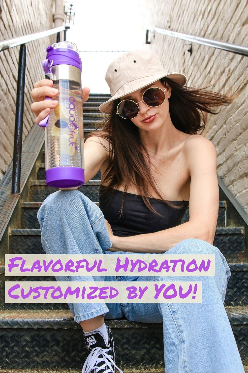 Bottom Loading Fruit Infuser Water Bottle (Oneclick Open Lid) - BPA Free Tritan Plastic - Leak Proof - 24Oz - Infusion Recipe Ebook Included image number 1