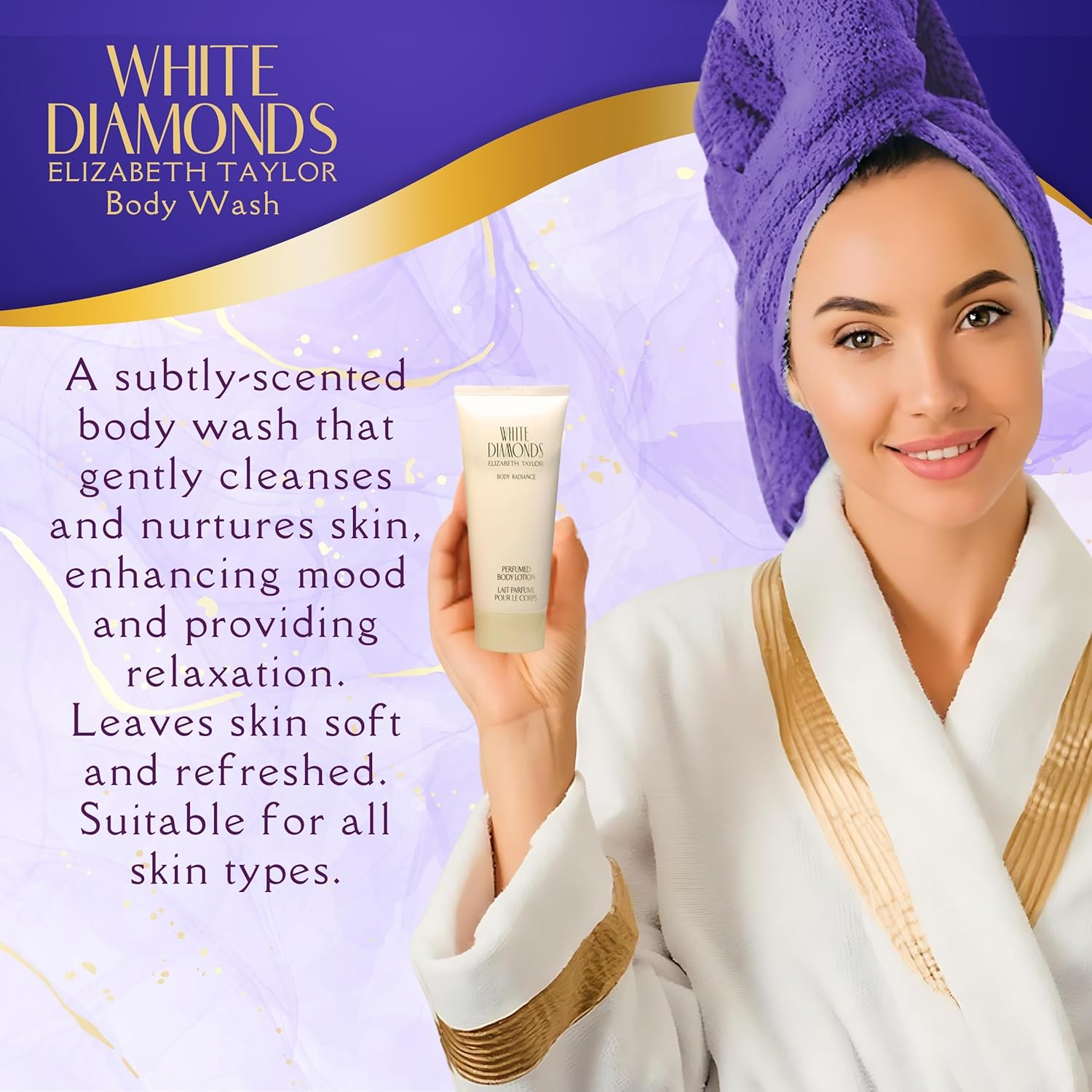 Elizabeth Taylor White Diamonds 4 Pc. Gift Set (Eau De Toilette Spray 3.3 Oz & 0.33 Oz + Perfumed Body Lotion 3.3 Oz + Gentle Moisturizing Body Wash 3.3 Oz) for Women by Elizabeth Taylor, 98 Ml image number 4