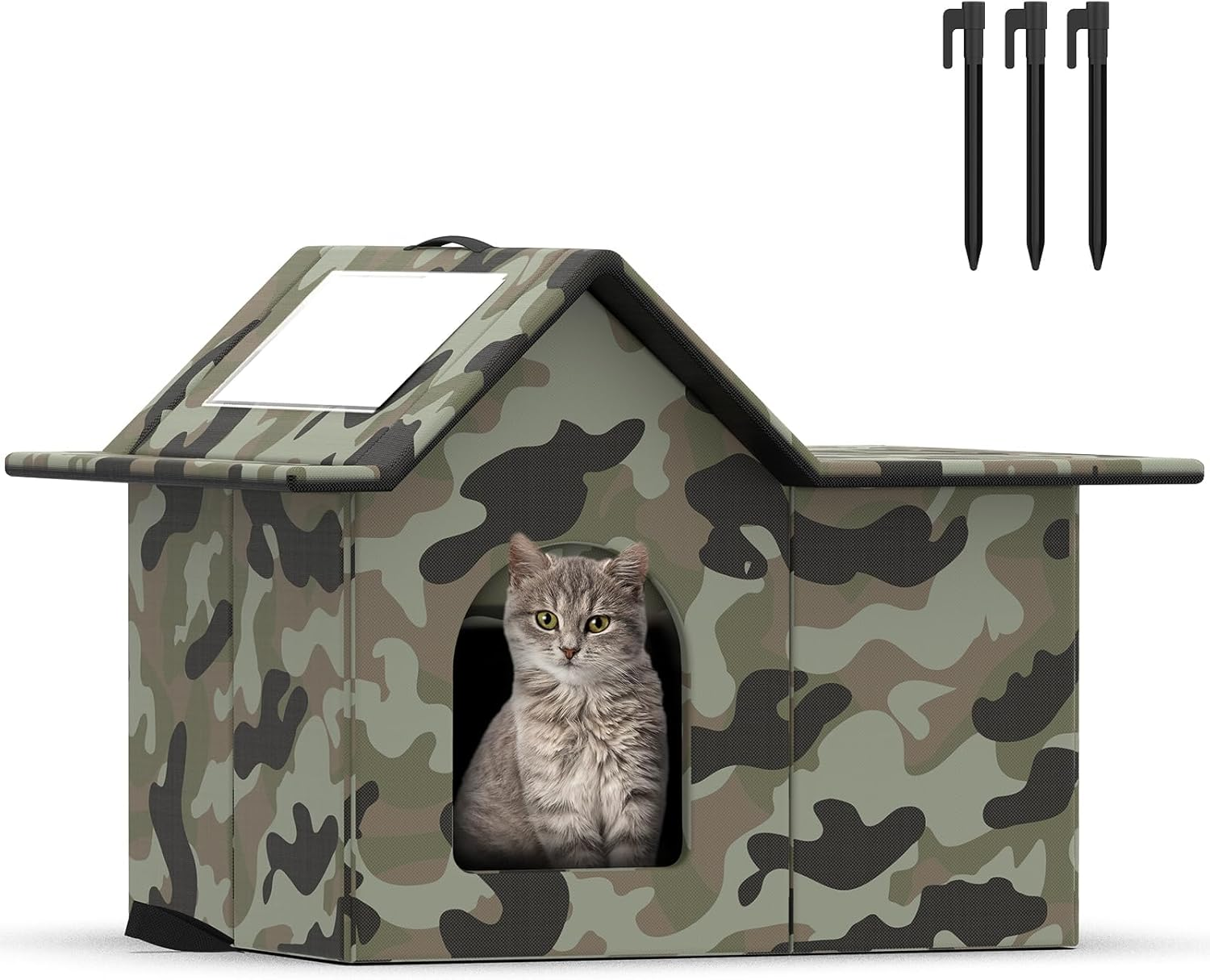 Outdoor Cat House Waterproof, Insulated Cat Houses for Outdoors, Large Feral Cat House for Seasons, Collapsible Outdoor Cats Shelter with Door and Soft Mat, Collapsible Feral Easy to Assemble (Green) image number 3