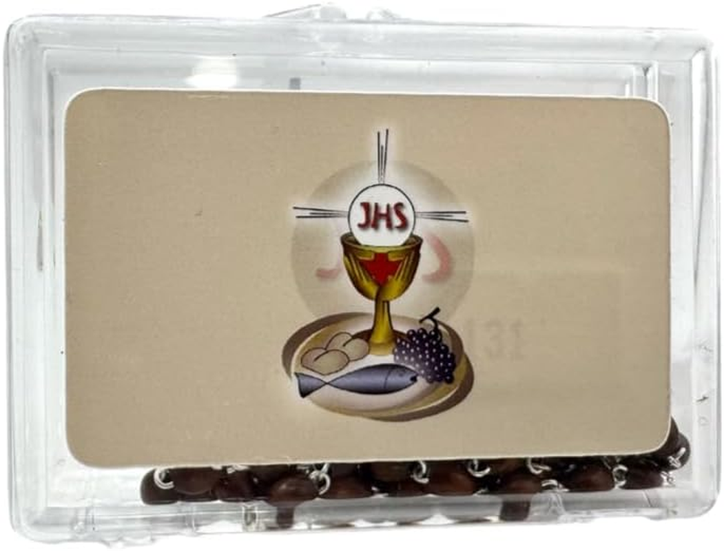 Westmon Works First Communion Rosary Gift Set Boy'S Wooden Bead Rosary with Metal Crucifix and Commemorative Holy Card, Medium, Zinc, No Gemstone image number 1